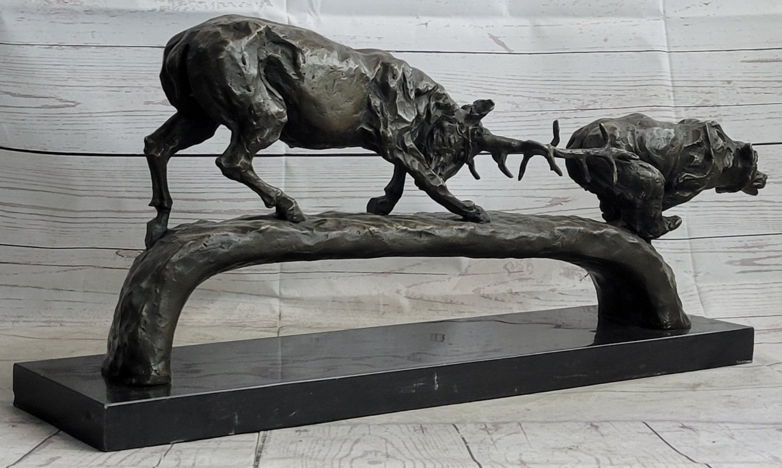 Art Deco Confrontation Between Stag and a Bear Extra Large Bronze Sculpture