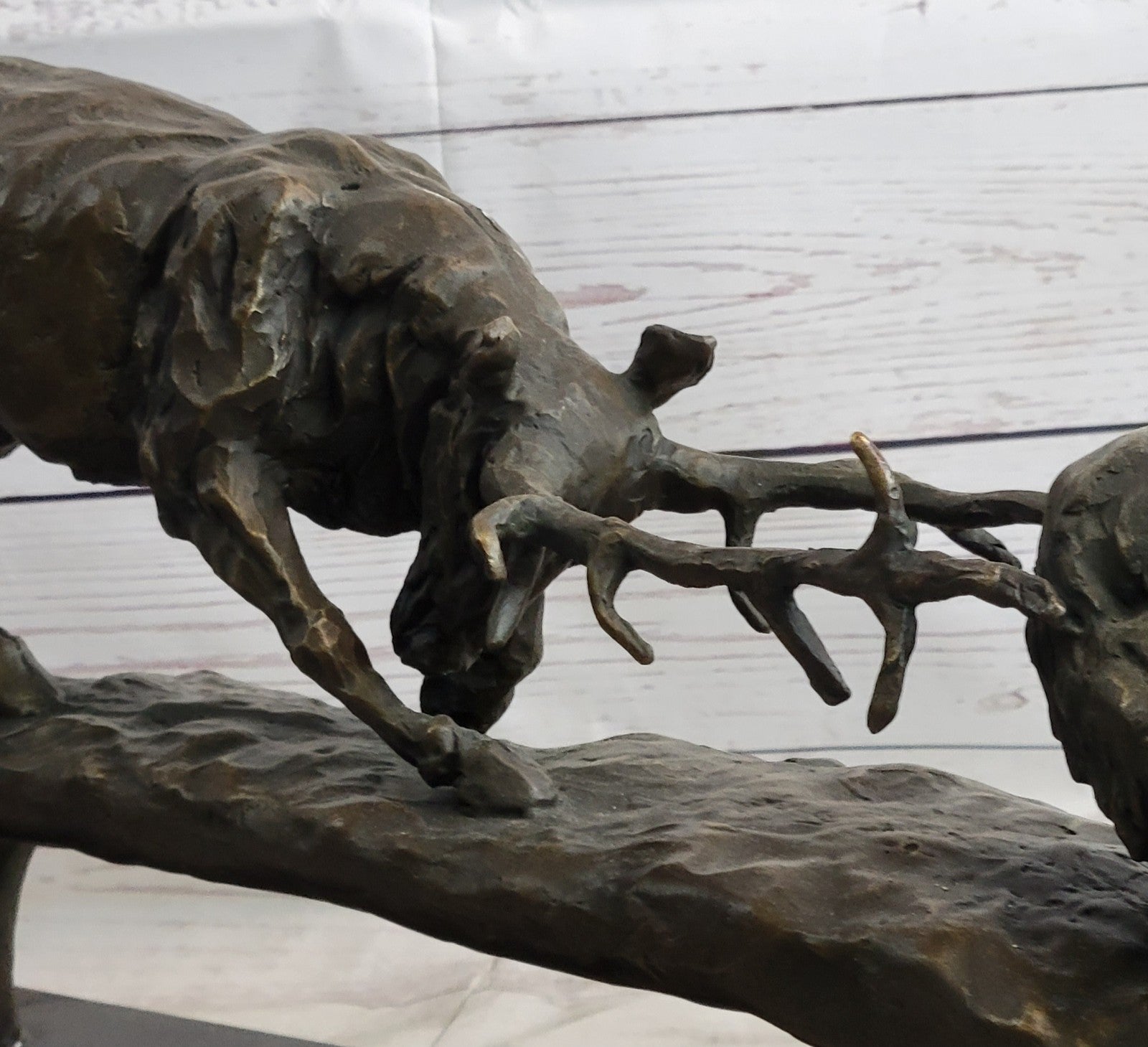 Art Deco Confrontation Between Stag and a Bear Extra Large Bronze Sculpture