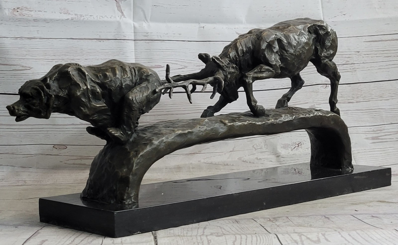 Art Deco Confrontation Between Stag and a Bear Extra Large Bronze Sculpture