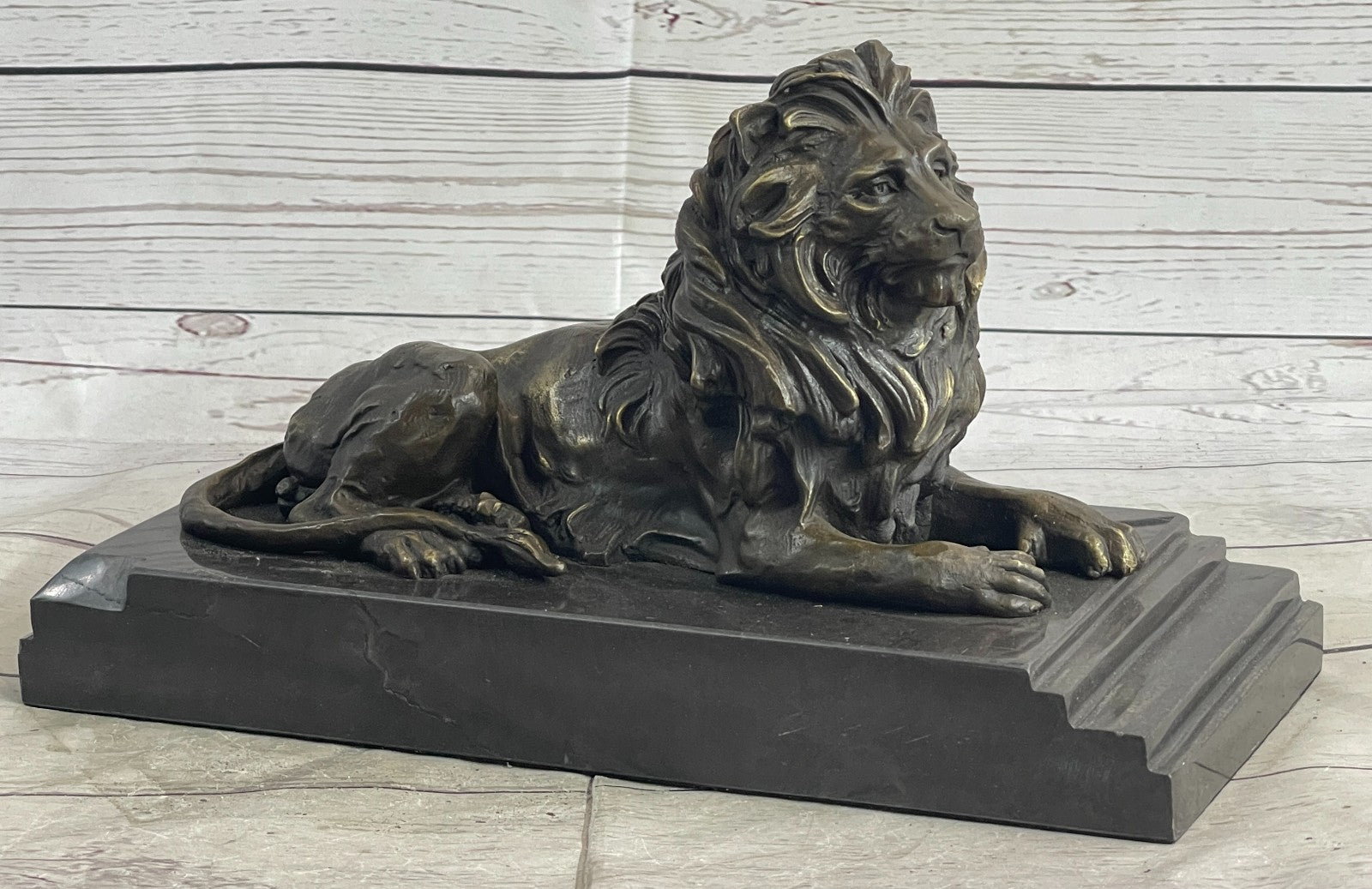 Handcrafted Mantle Decoration African Lion by Barye Bronze Sculpture Figurine