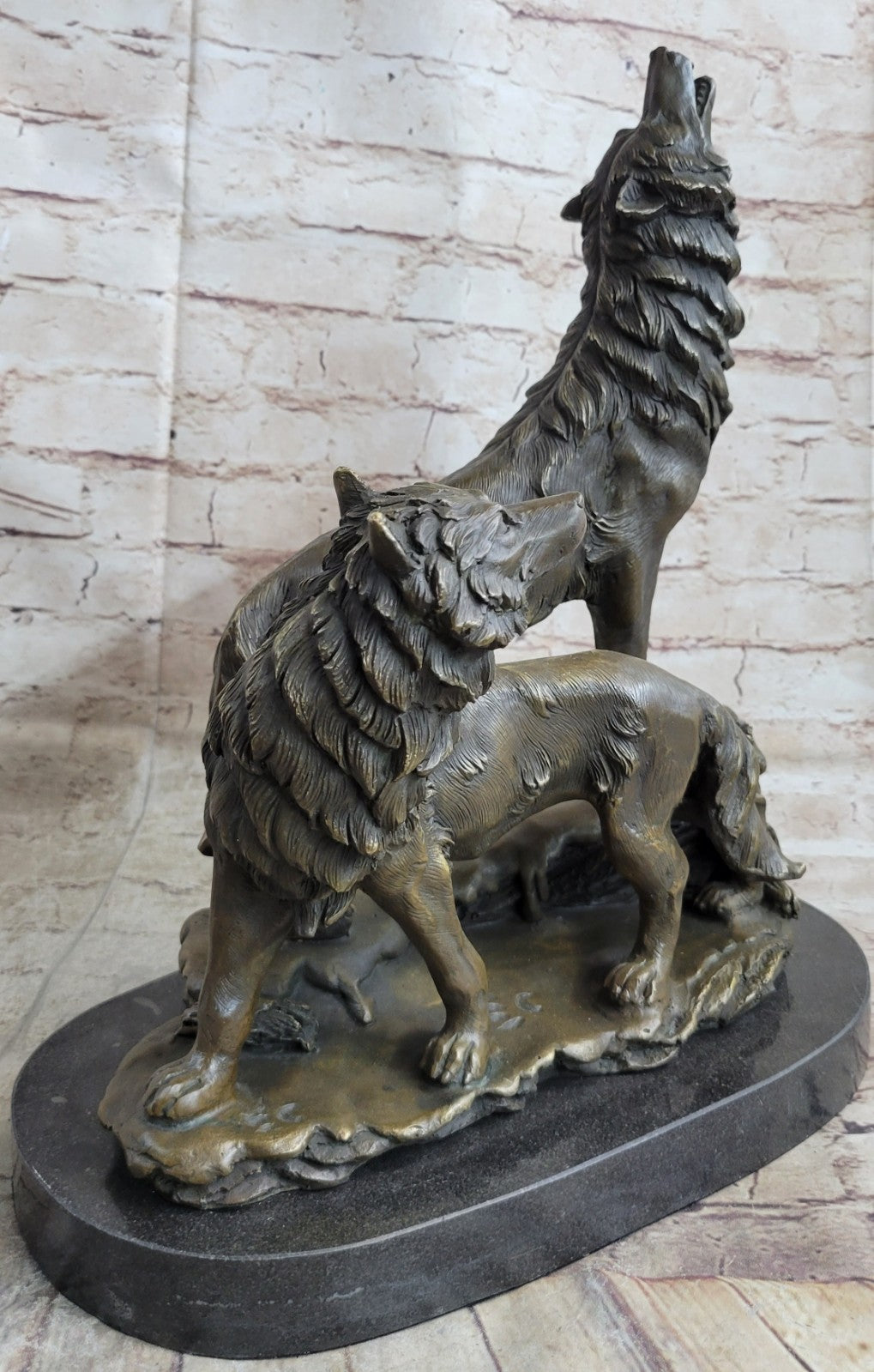 Father`s Day Special Two Wolf Wolves Art Deco Hot Cast Bronze Sculpture Sale Art