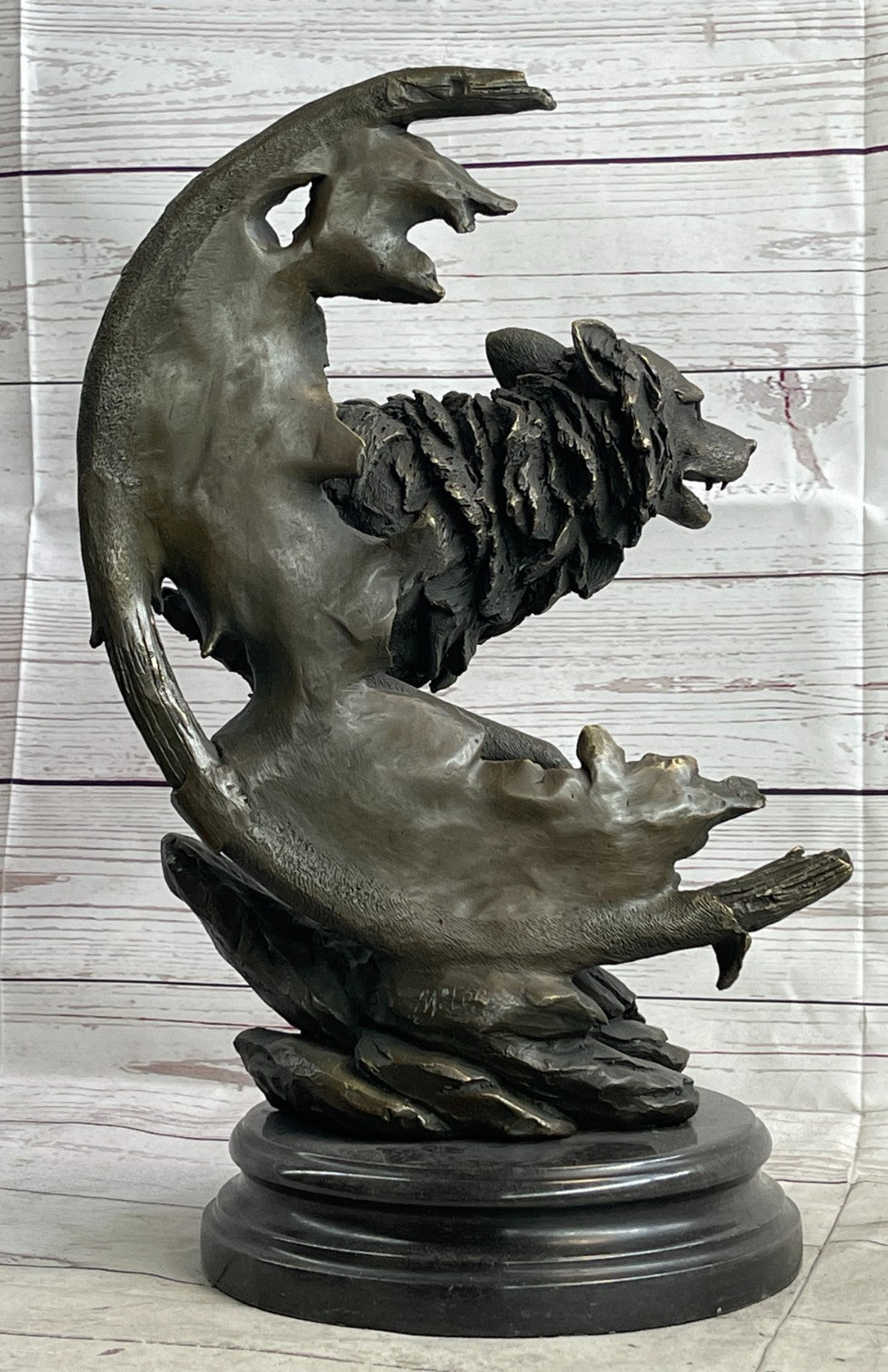 Bronze Sculpture Massive Howling Wolf With Crest Moon Home Decoration Decor Sale