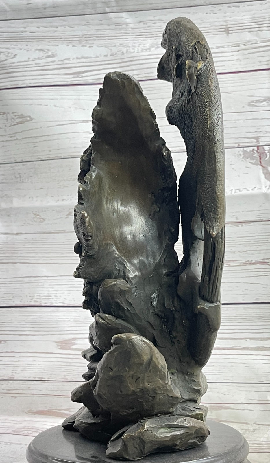 Bronze Sculpture Massive Howling Wolf With Crest Moon Home Decoration Decor Sale