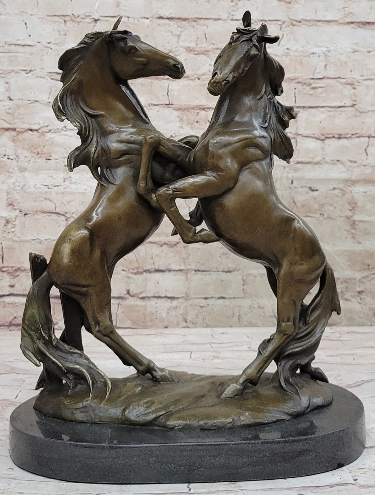 Western Art Two Extra Large Horse Stallion Brattling it Out Bronze Sculpture Fig