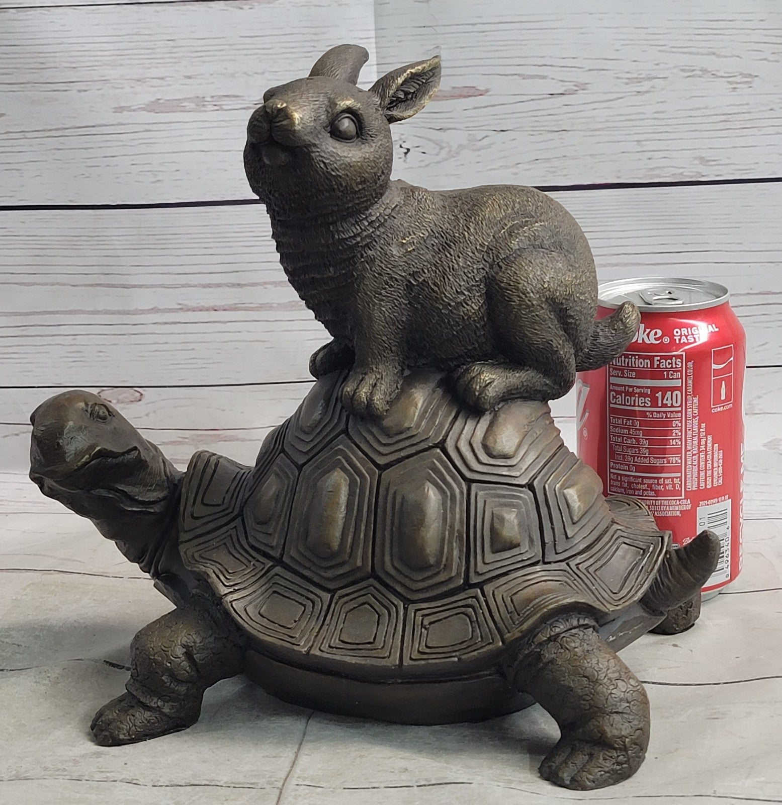 Chinese Folk Culture HandMade Real Bronze statue Longevity god Rabbit Turtle