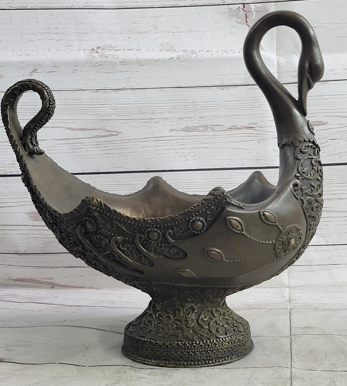 Art Nouveau Hot Cast swan planter Bronze Sculpture Classic Artwork Figurine Gift