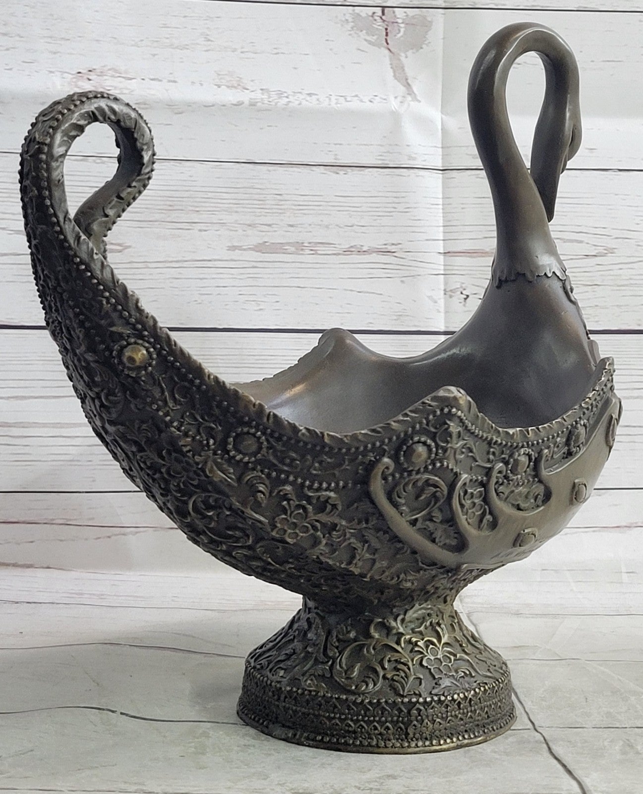 Art Nouveau Hot Cast swan planter Bronze Sculpture Classic Artwork Figurine Gift