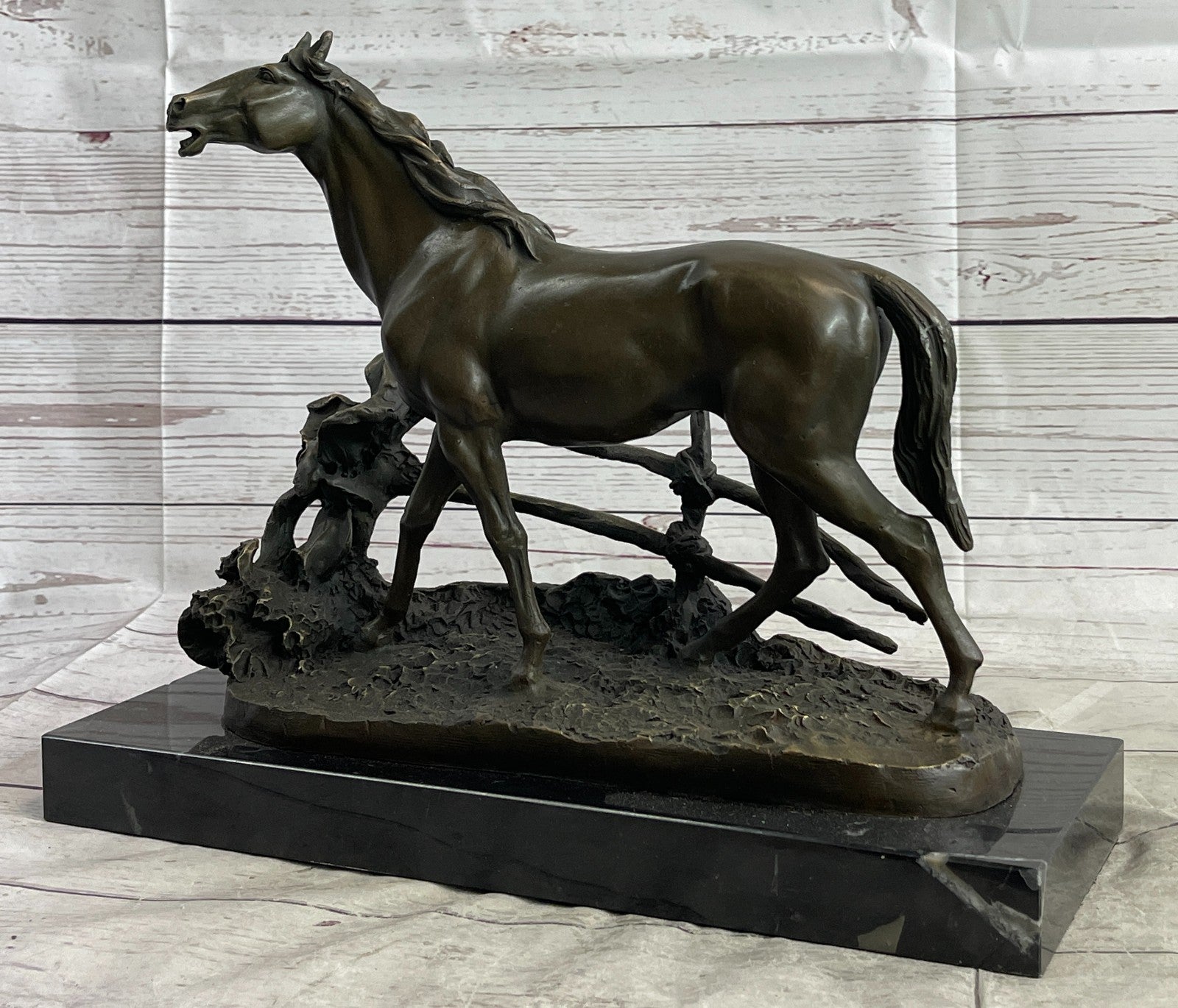 Handmade bronze sculpture Signed P.J Mene Loving Horse Marble Base Figurine Sale