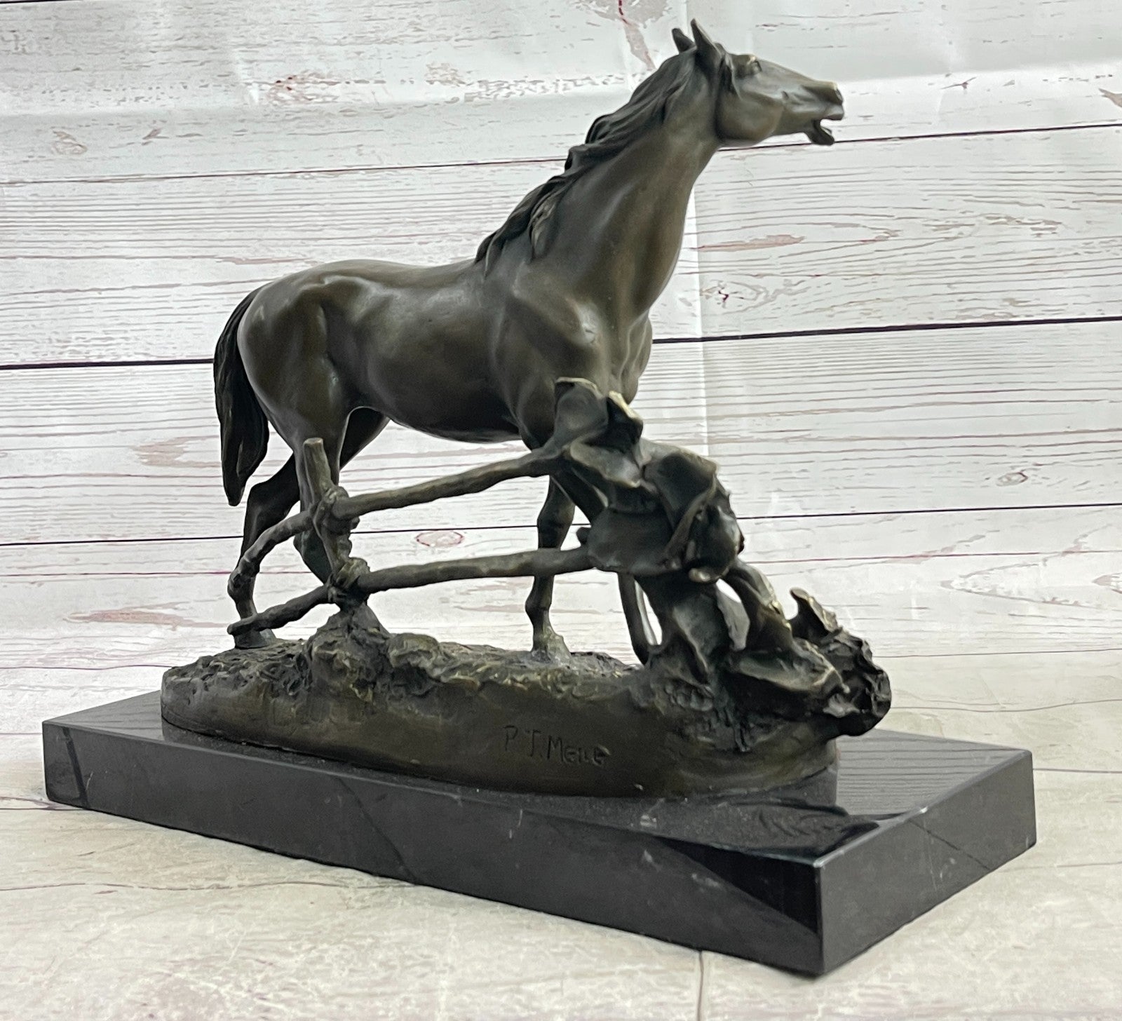 Handmade bronze sculpture Signed P.J Mene Loving Horse Marble Base Figurine Sale