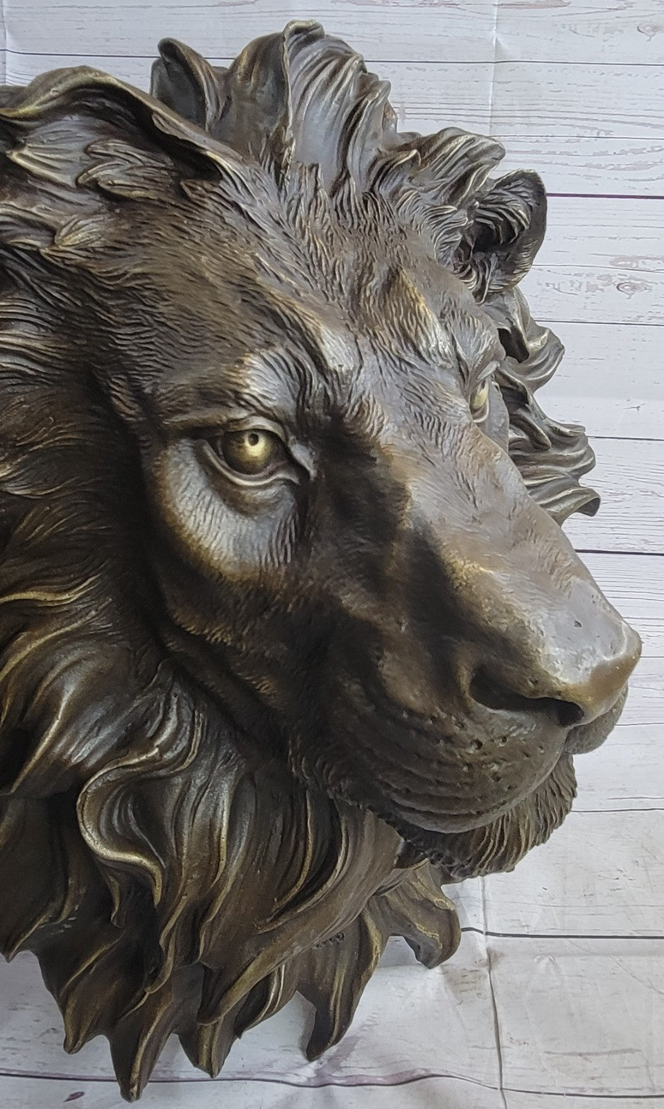 The huge Lion head flat bronze sculpture statue The art hanging wall H"18.1