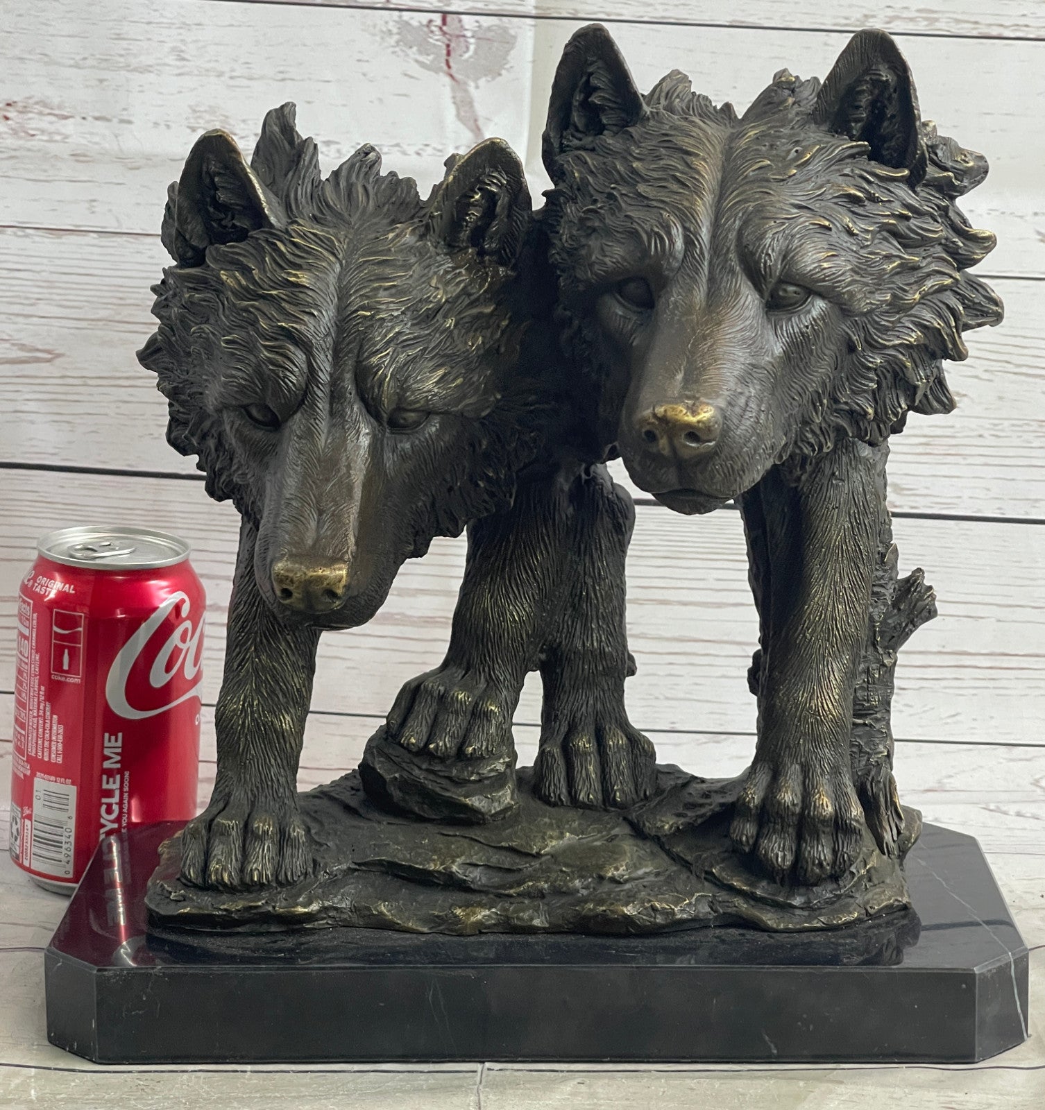 Collectible Bronze Figurine: Two Wolf Wolves Head Bust by Williams Decor