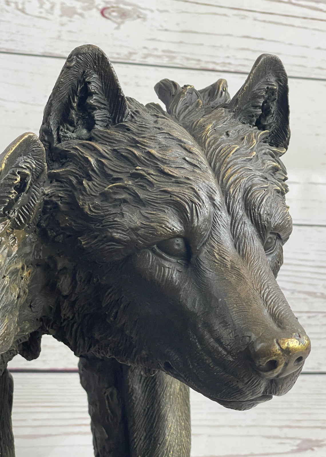 Collectible Bronze Figurine: Two Wolf Wolves Head Bust by Williams Decor