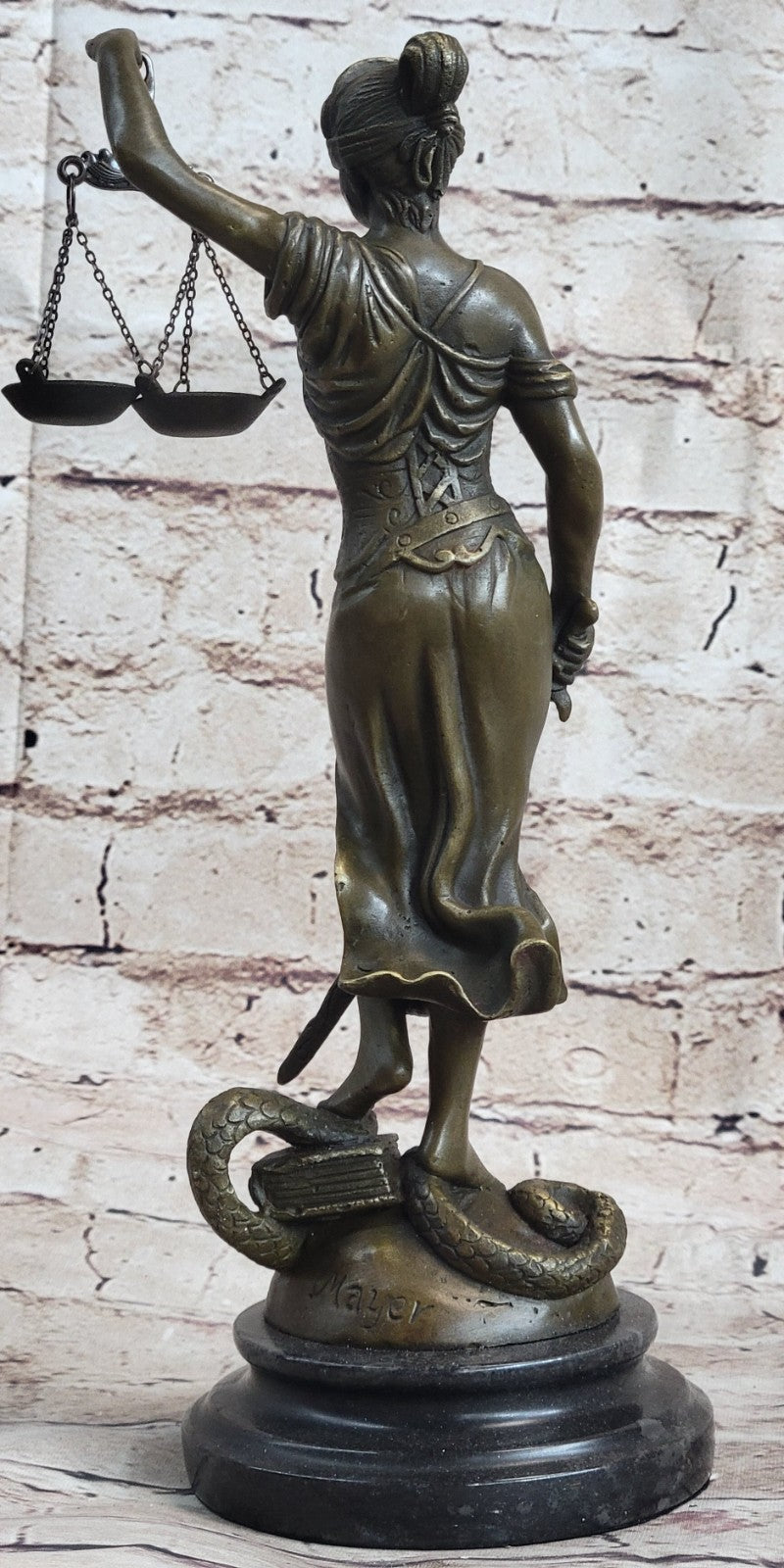 BRONZE BLIND JUSTICE LAW MARBLE STATUE LADY SCALE Sculpture Nouveau Art Figurine