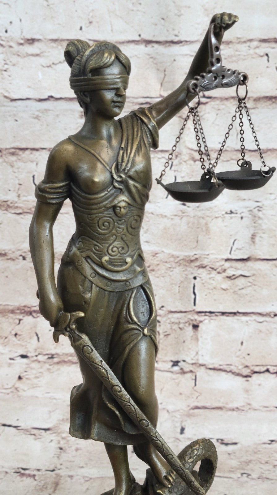 BRONZE BLIND JUSTICE LAW MARBLE STATUE LADY SCALE Sculpture Nouveau Art Figurine