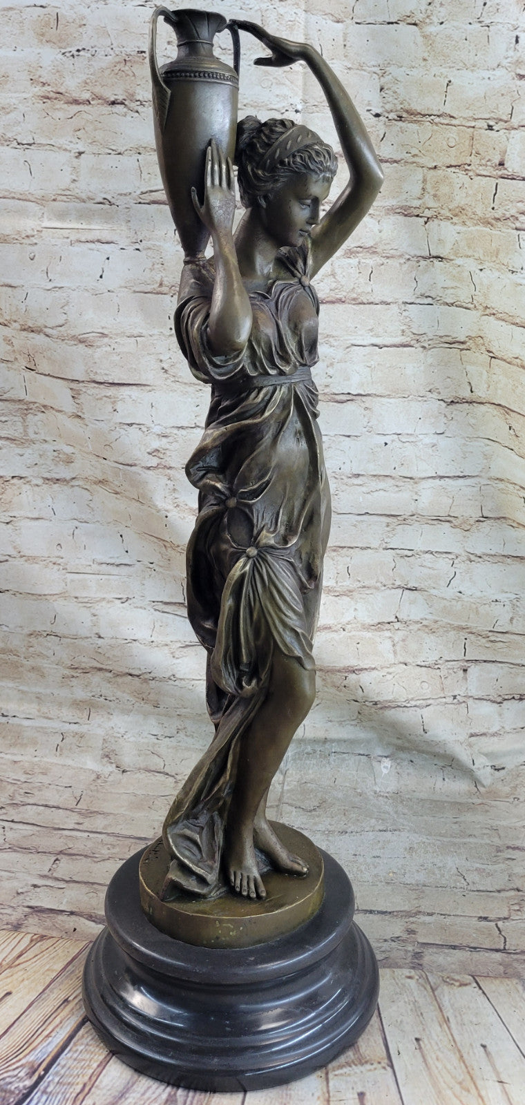 ART NOUVEAU STATUE SCULPTURE CARRIER YOUNG MAIDENS GUILDED BRONZE OR SPELTER FIGURINE