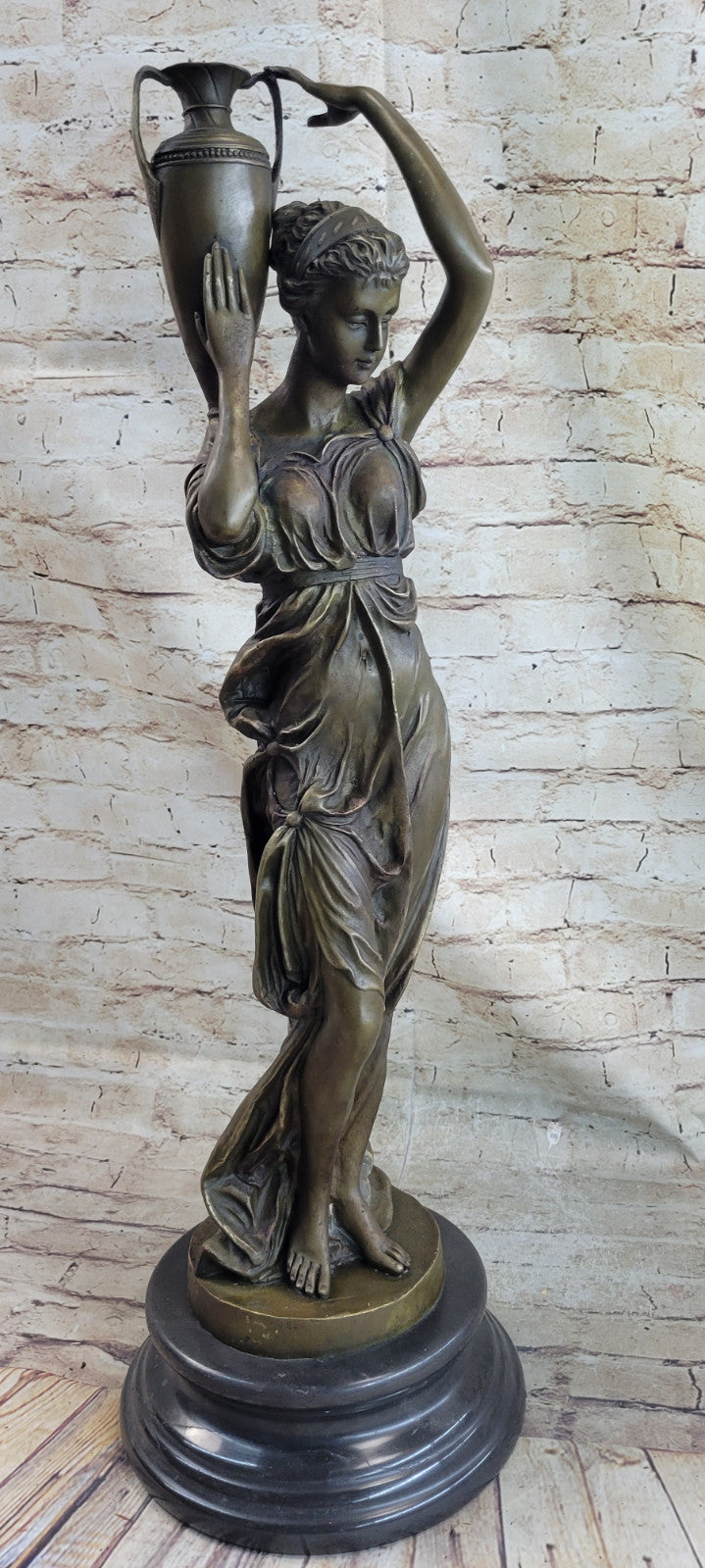 ART NOUVEAU STATUE SCULPTURE CARRIER YOUNG MAIDENS GUILDED BRONZE OR SPELTER FIGURINE