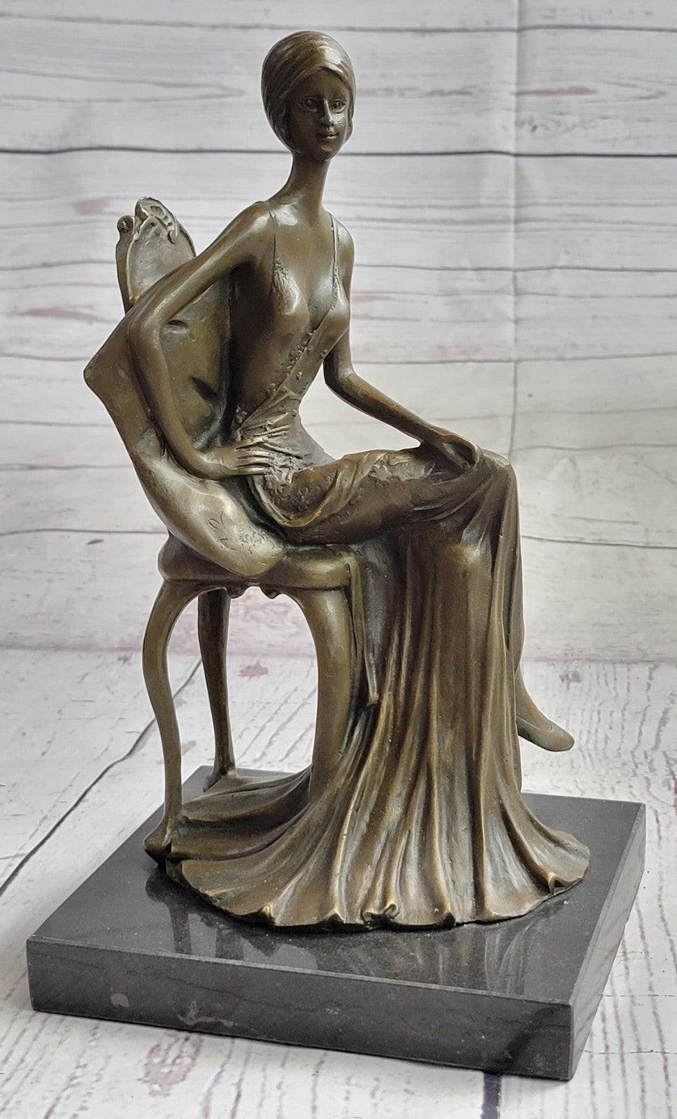 Handcrafted Detail Sitting Woman Female Signed American Artist Fisher Bronze