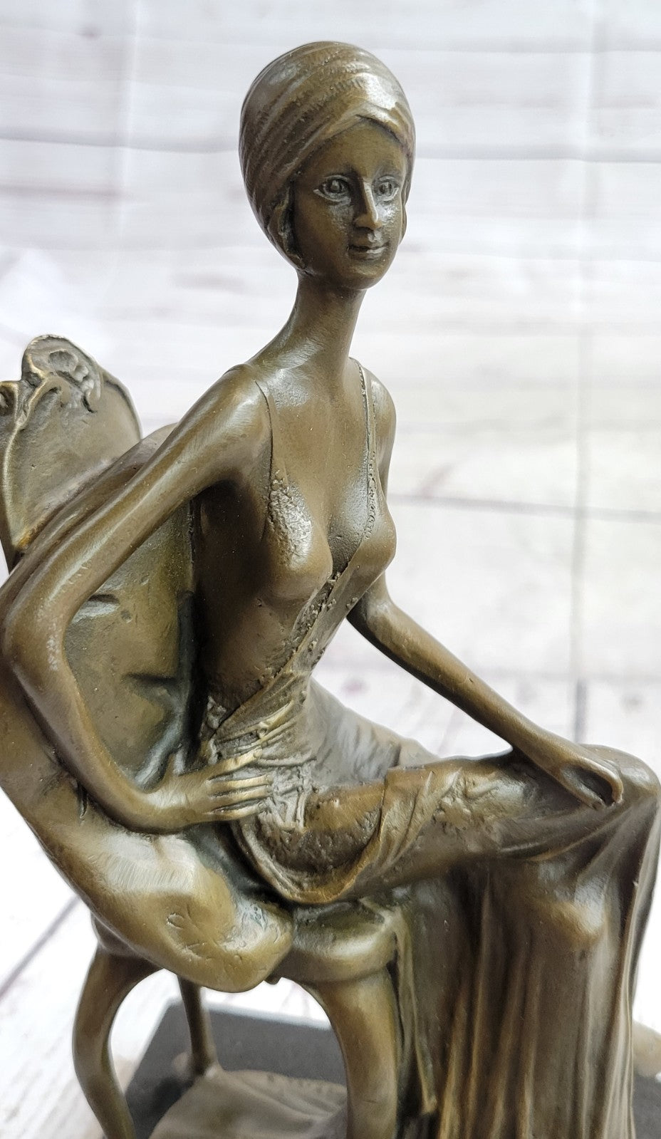 Handcrafted Detail Sitting Woman Female Signed American Artist Fisher Bronze