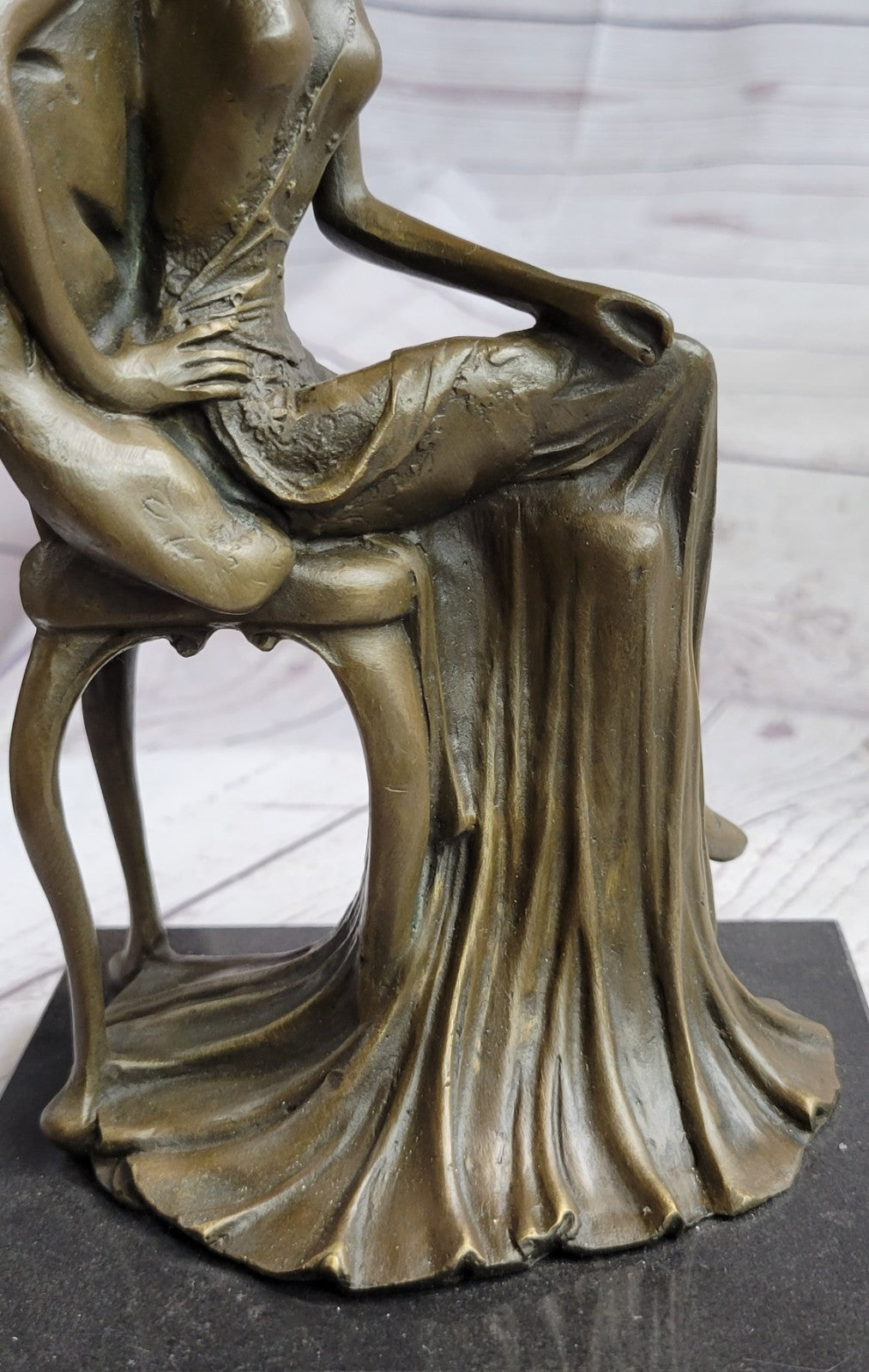 Handcrafted Detail Sitting Woman Female Signed American Artist Fisher Bronze