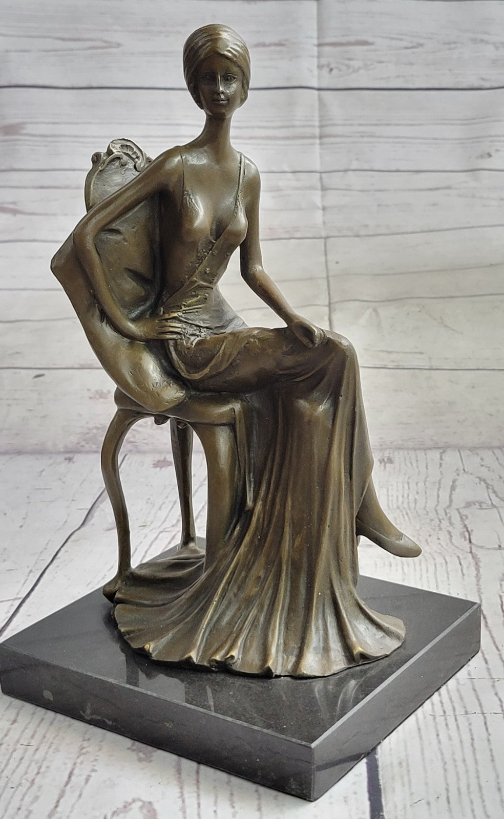 Handcrafted Detail Sitting Woman Female Signed American Artist Fisher Bronze