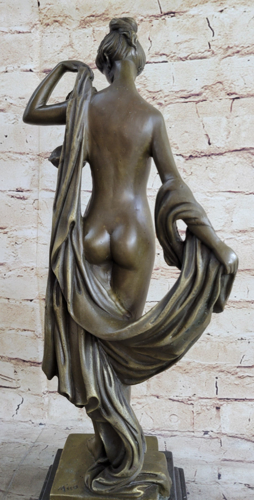 Nude Young Woman Female Elegant Bronze Marble Statue Bookend Book End Gift