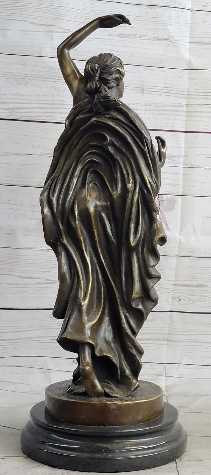 French Artist`s Seductive Beauty: Handmade Bronze Statue Sculpture on Round Marble