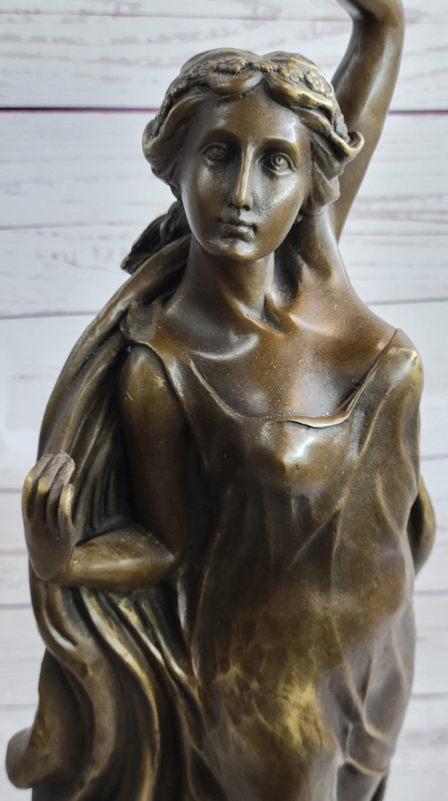 French Artist`s Seductive Beauty: Handmade Bronze Statue Sculpture on Round Marble