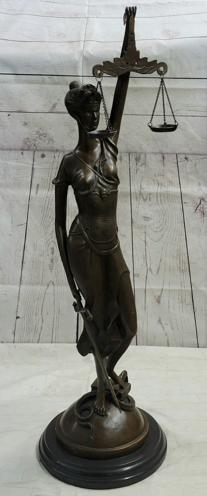 Bronze Hand-crafted Art Sculpture GODDESS Blind Lady Justice Law OFFICE Statue