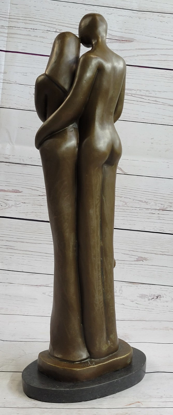 Bronze Sculpture Modern Art Signed Original Male And Female Holding Baby Figurin