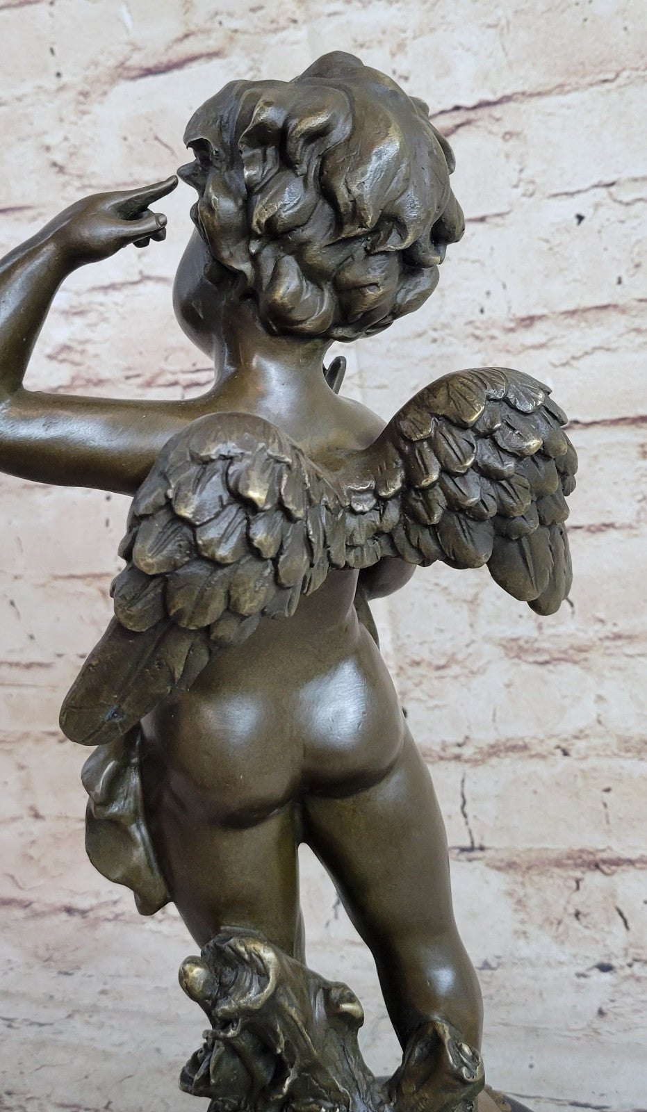 Rare Bronze Cupid Cherub Signed Statue Marble Base Eros Moreau Fast Shipping !!