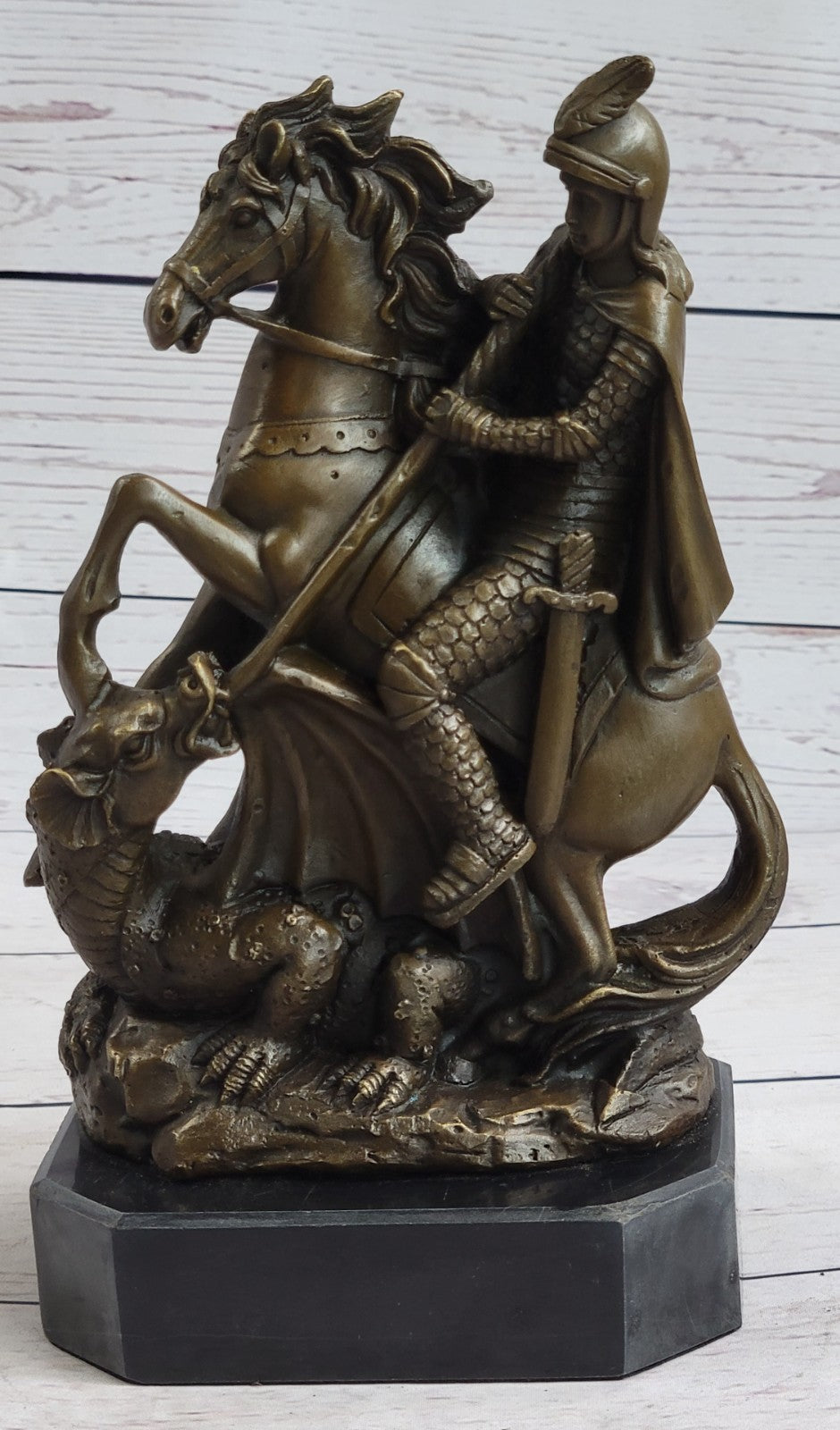 Handcrafted bronze sculpture SALE Catho Saint Military Slayer Dragon George St