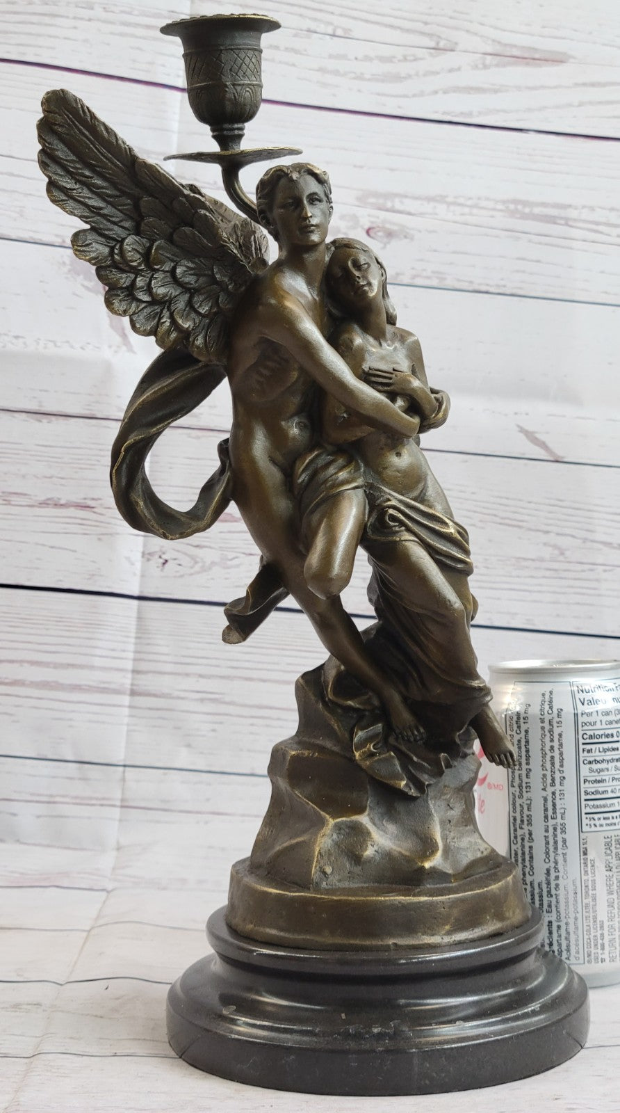 Erotic Art Nude Angel and Female Bronze Candelabra Sculpture Figurine Hot Cast