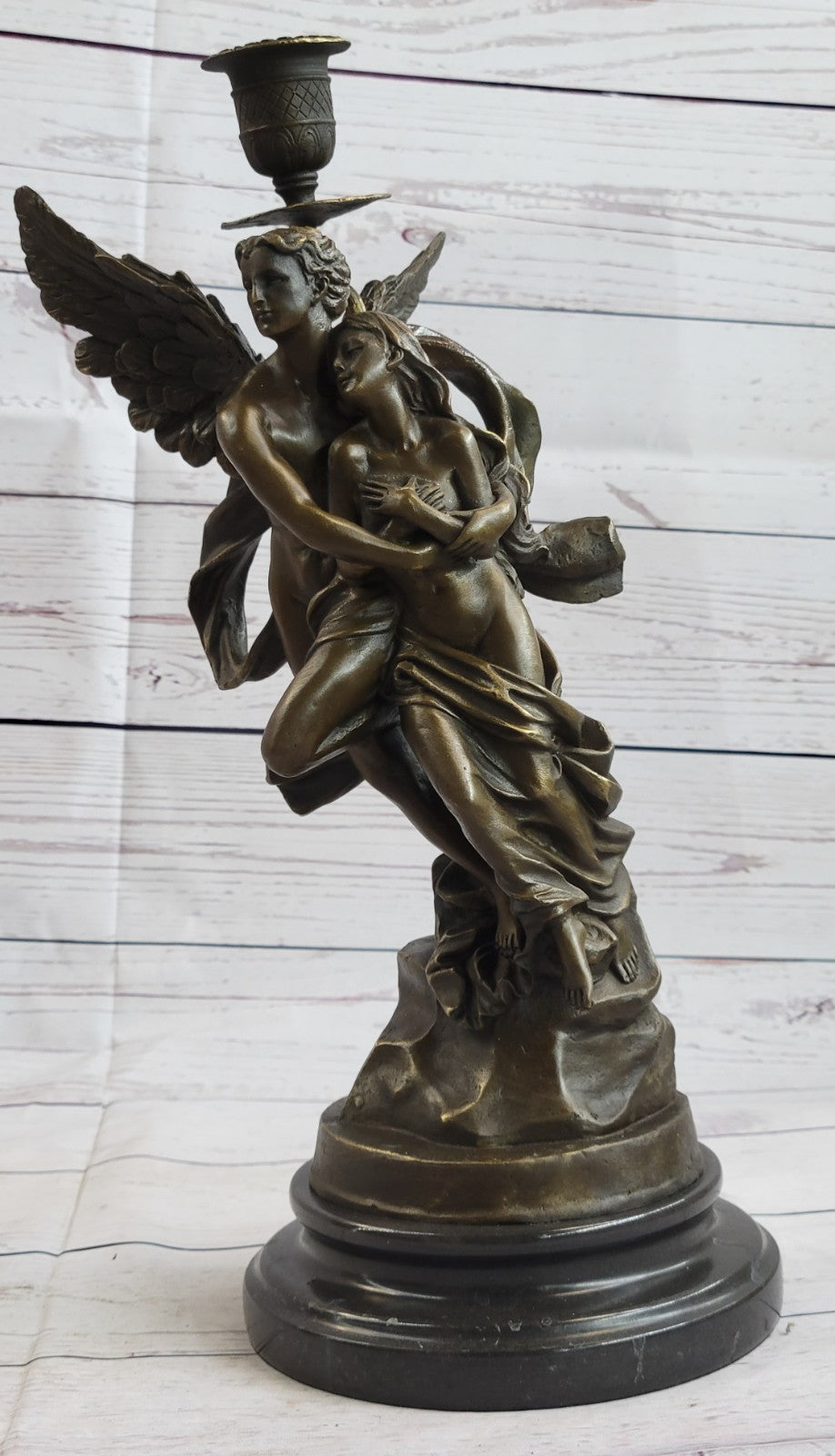 Erotic Art Nude Angel and Female Bronze Candelabra Sculpture Figurine Hot Cast