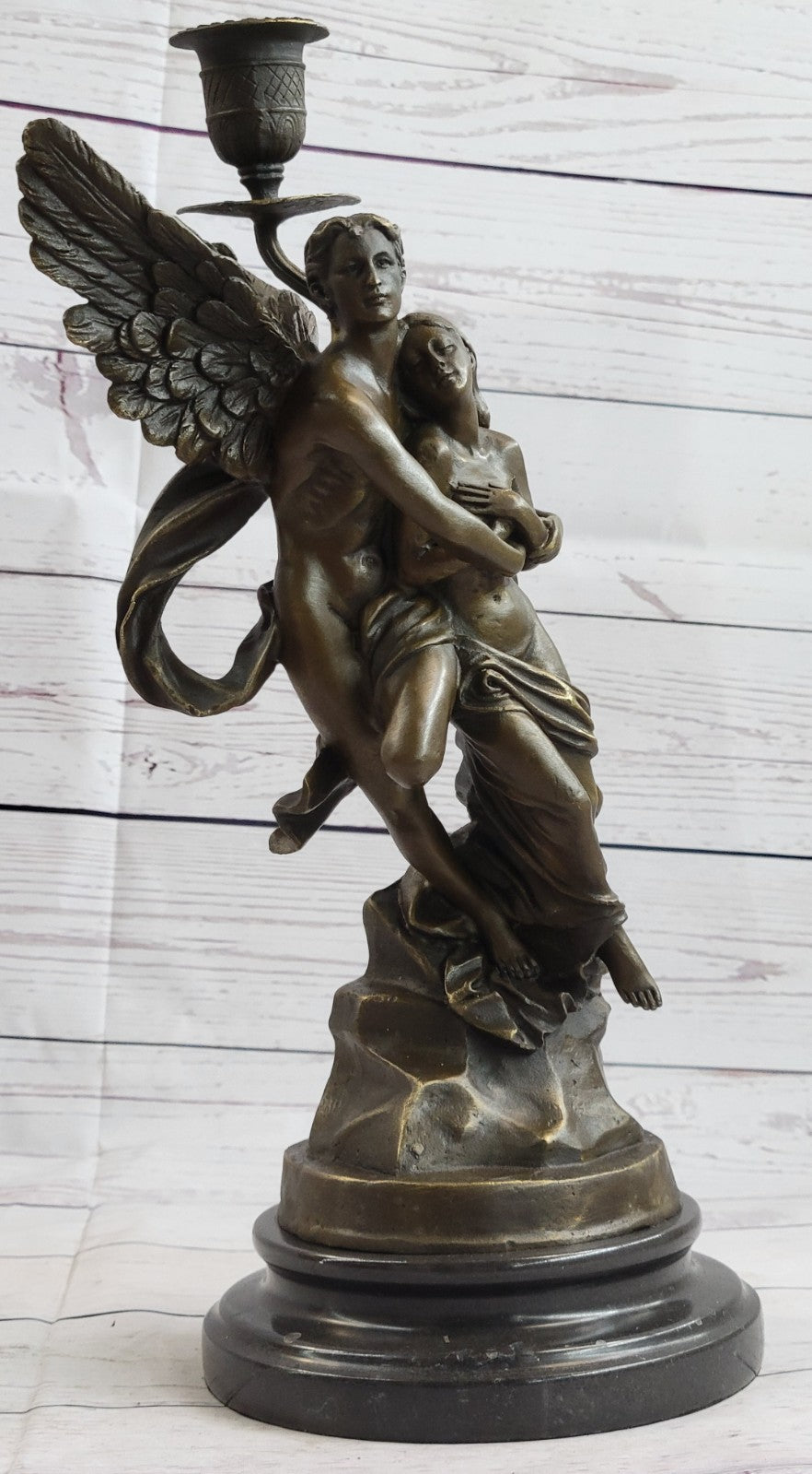 Erotic Art Nude Angel and Female Bronze Candelabra Sculpture Figurine Hot Cast