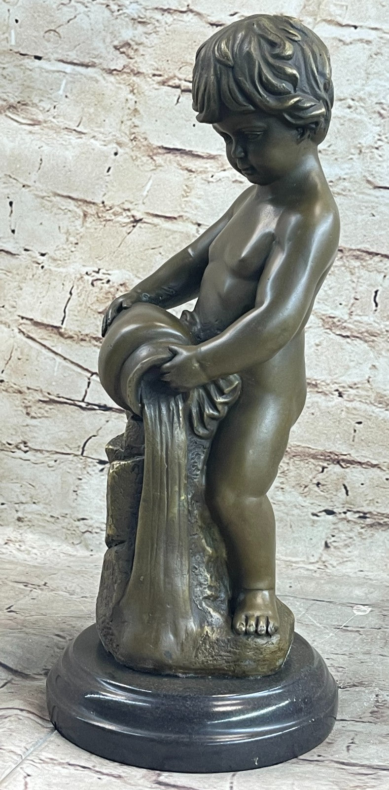 VINTAGE REAL BRONZE EUROPEAN TROPHY STATUE BOY M. FINELY DETAILED NUDE ARTWORK