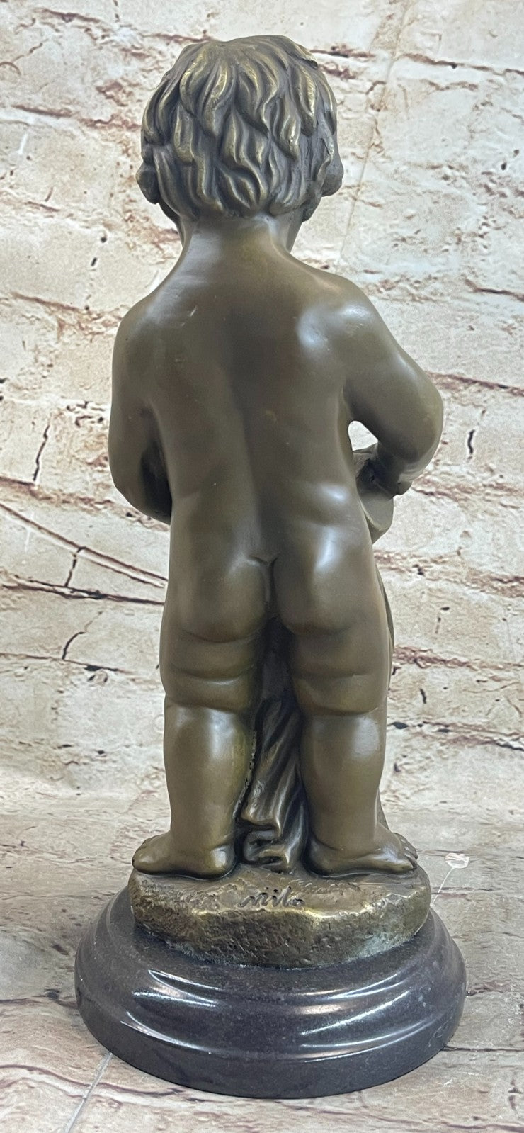 VINTAGE REAL BRONZE EUROPEAN TROPHY STATUE BOY M. FINELY DETAILED NUDE ARTWORK