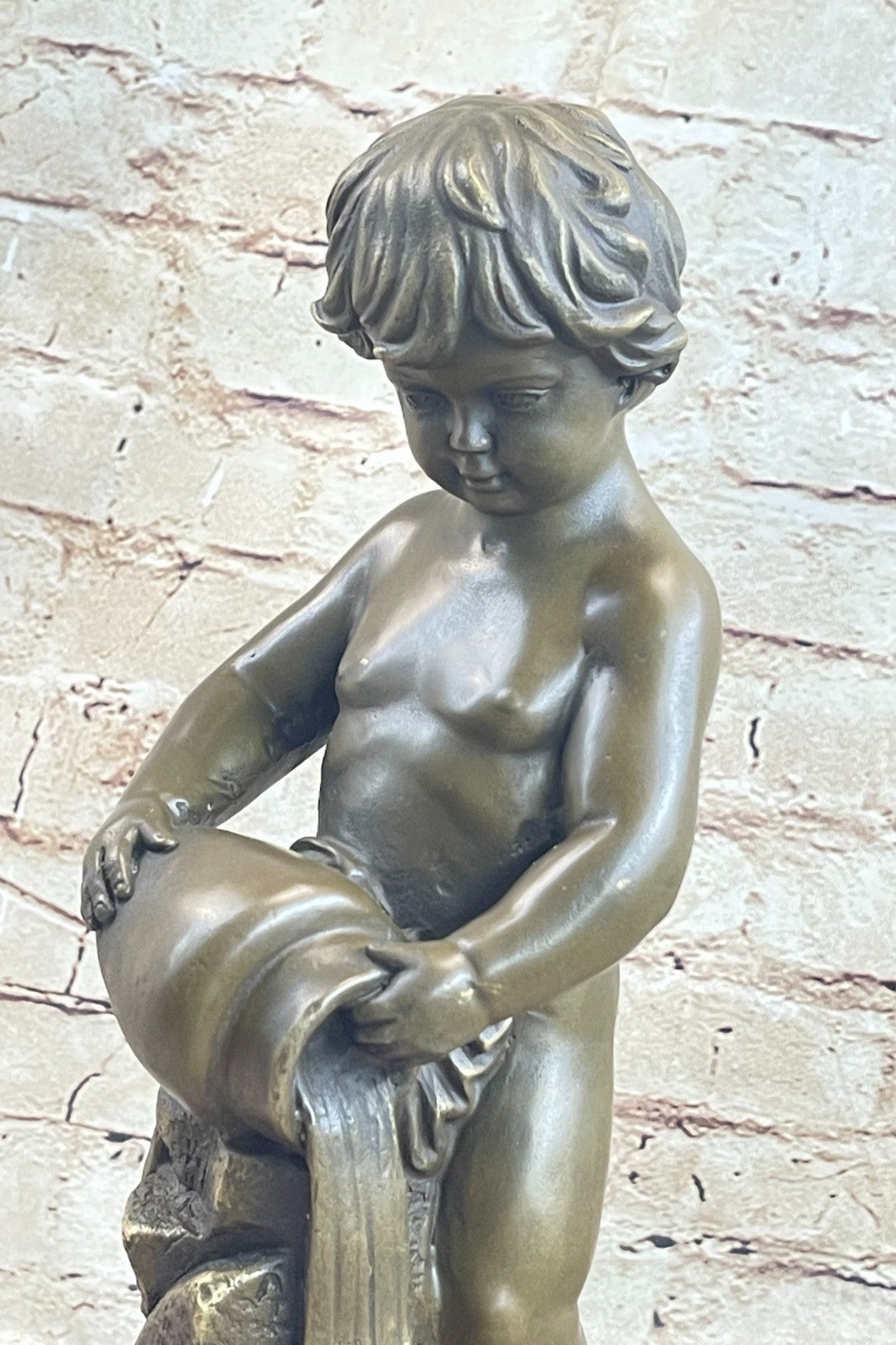 VINTAGE REAL BRONZE EUROPEAN TROPHY STATUE BOY M. FINELY DETAILED NUDE ARTWORK