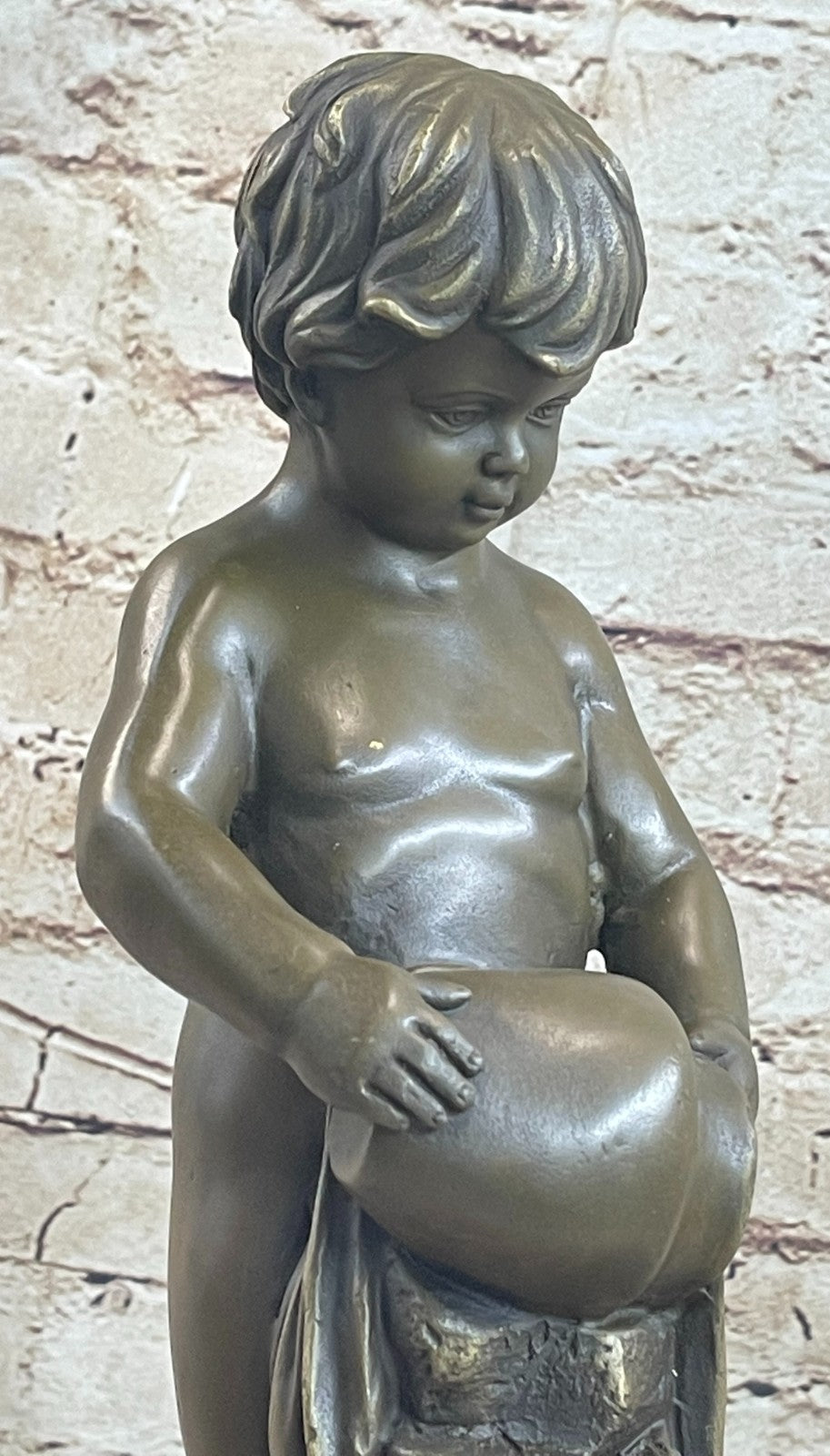 VINTAGE REAL BRONZE EUROPEAN TROPHY STATUE BOY M. FINELY DETAILED NUDE ARTWORK