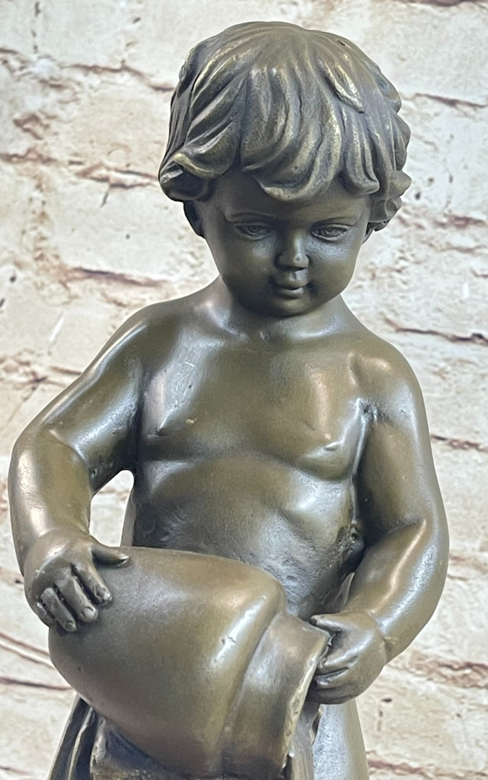 VINTAGE REAL BRONZE EUROPEAN TROPHY STATUE BOY M. FINELY DETAILED NUDE ARTWORK