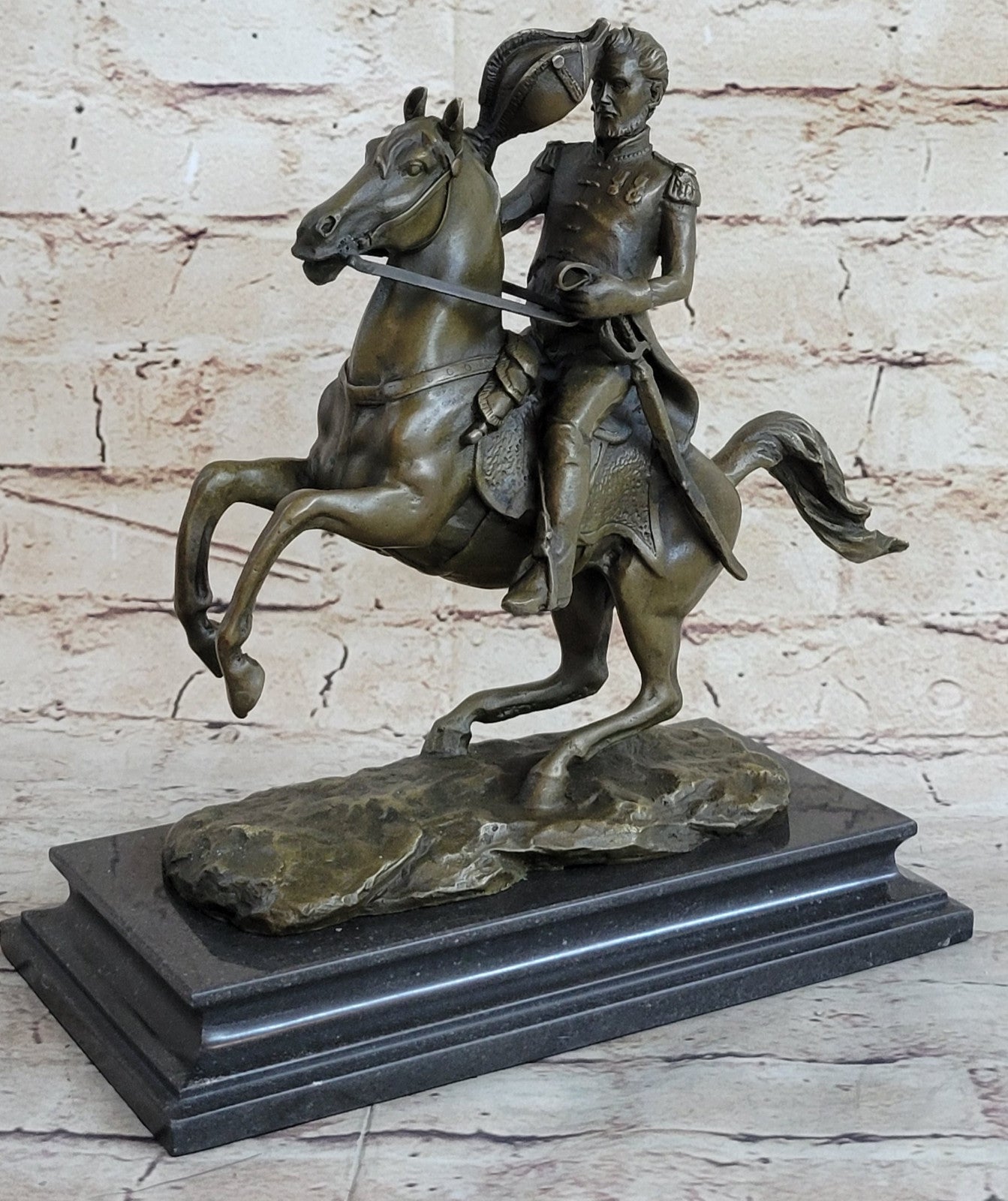 Hot Cast Civil War General on Horse and Sword Bronze Sculpture Marble