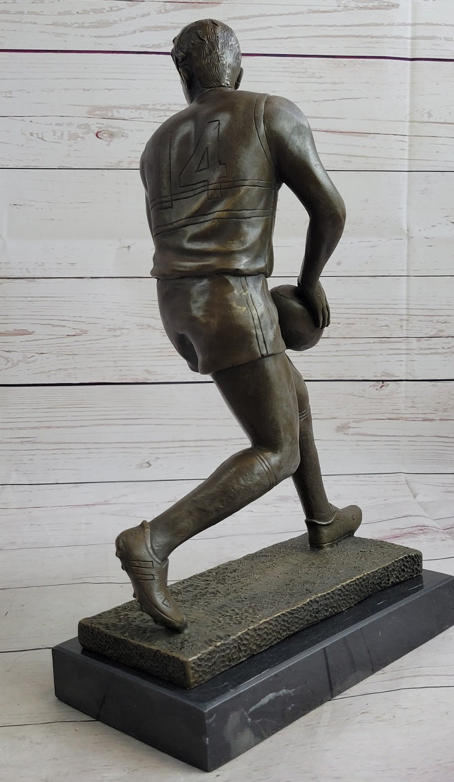 Art Deco 100% Bronze Marble Sculpture Statue Figure Rugby Football Player Decor