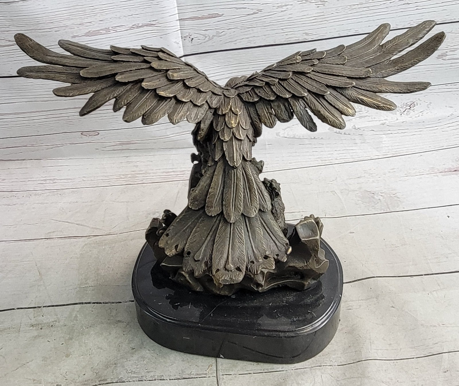 Flying Eagle Hawk Bird Eagle Spread wing Fighting Bronze Sculpture, Signed:Milo