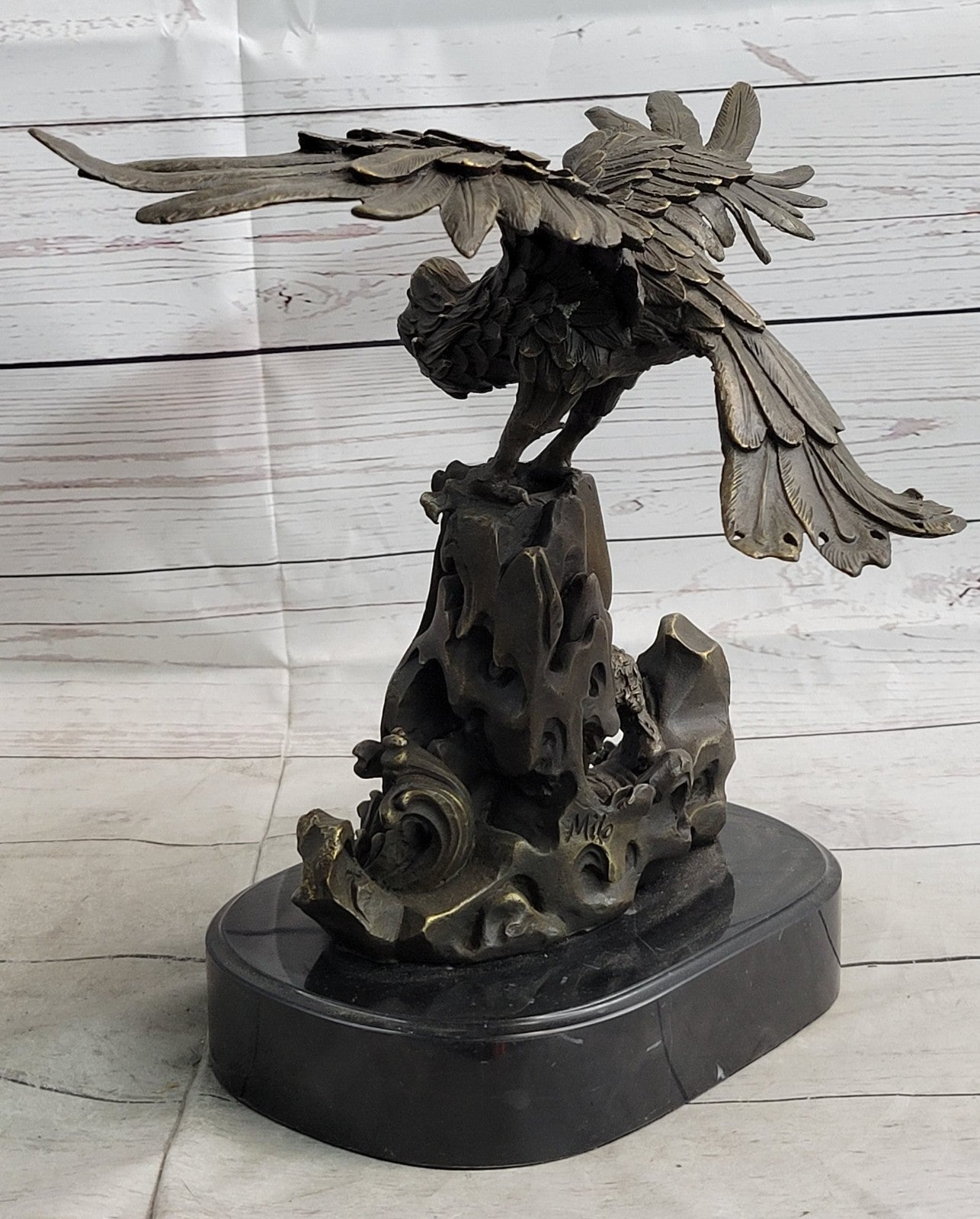 Flying Eagle Hawk Bird Eagle Spread wing Fighting Bronze Sculpture, Signed:Milo