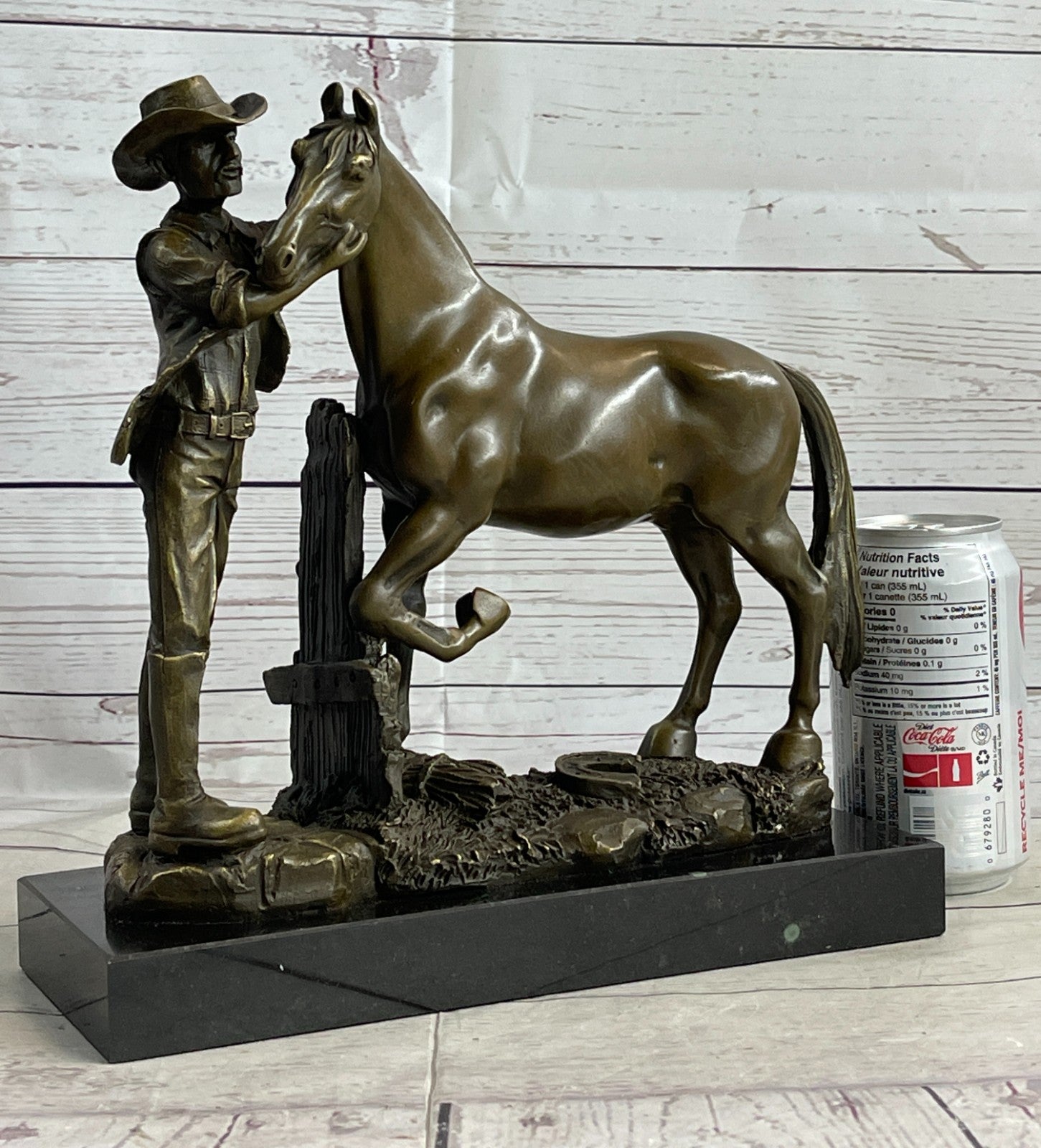 Real Bronze Cowboy Stallion Horse Sculpture Signed Western Artwork Figurine