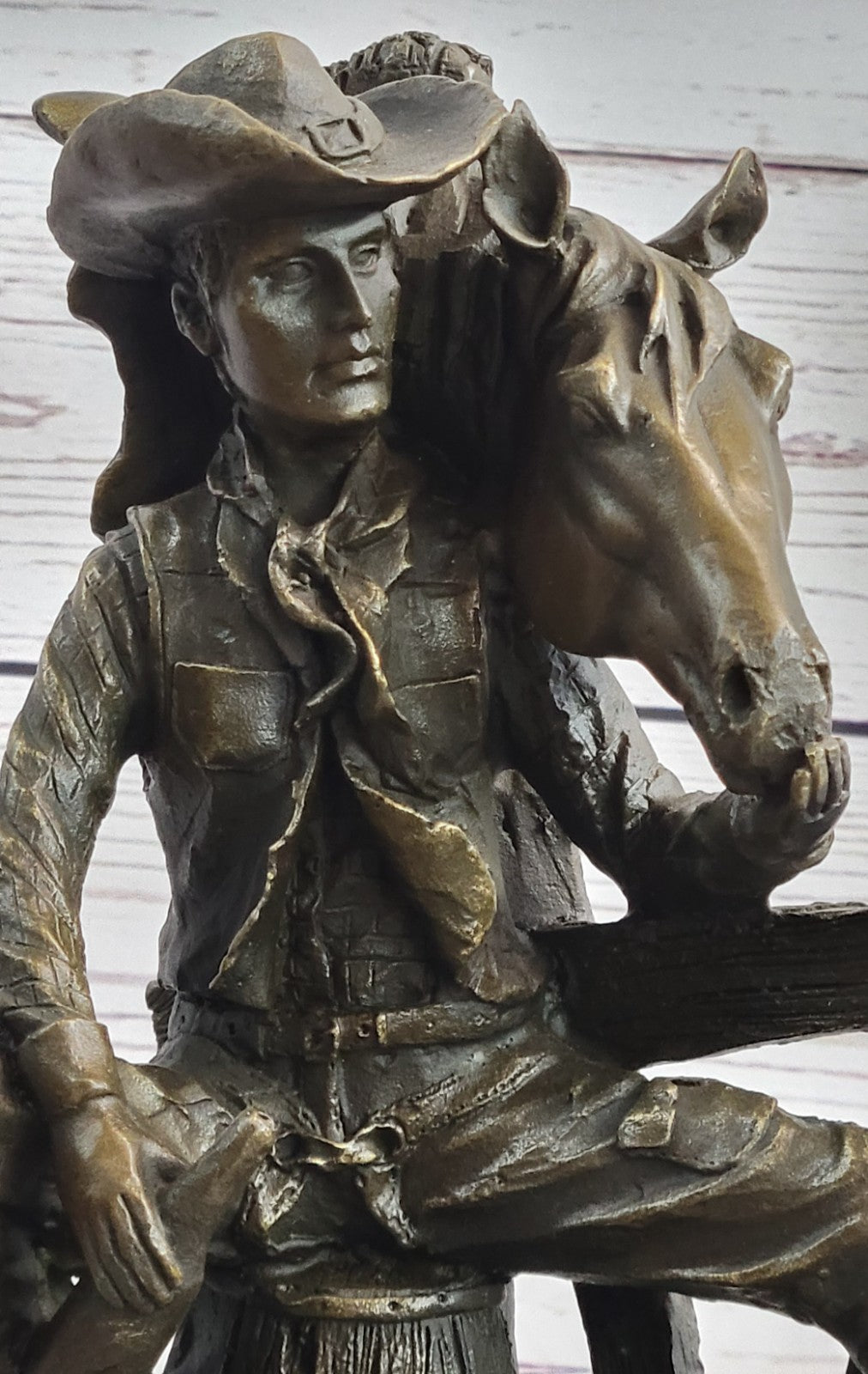 Fisher Large Bronze Sculpture Parting In Way Signed Horse Cowboy Western Artwork