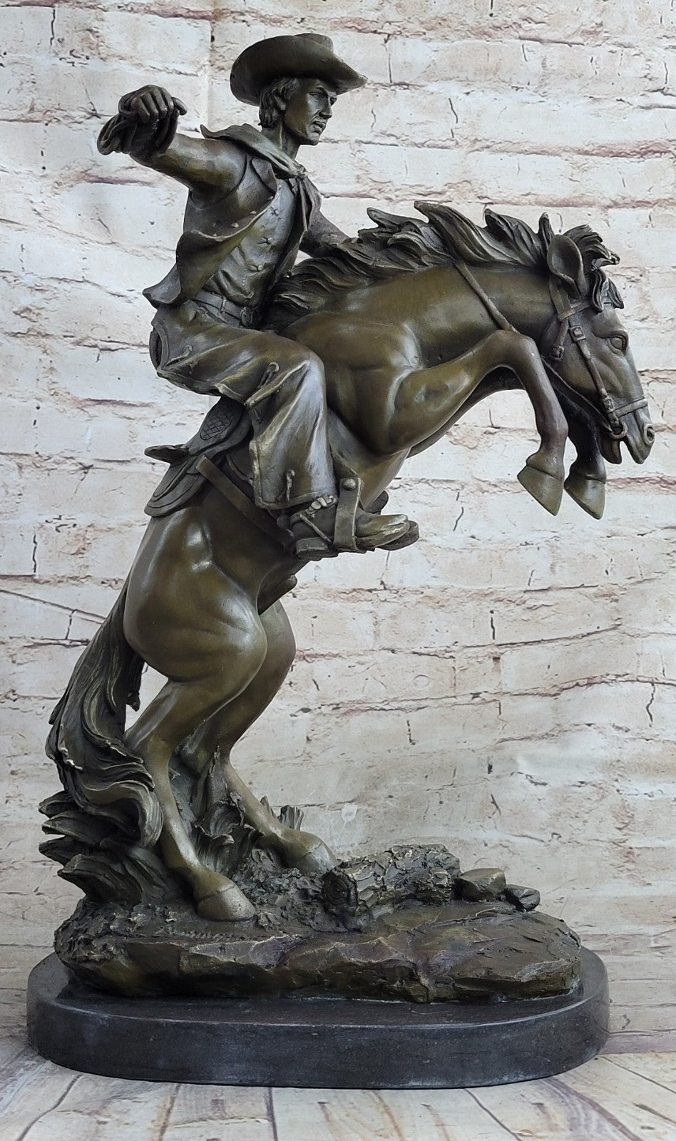 Vintage Classic Frederic Remington "BRONCO BUSTER" 18" BRONZE SCULPTURE Figurine