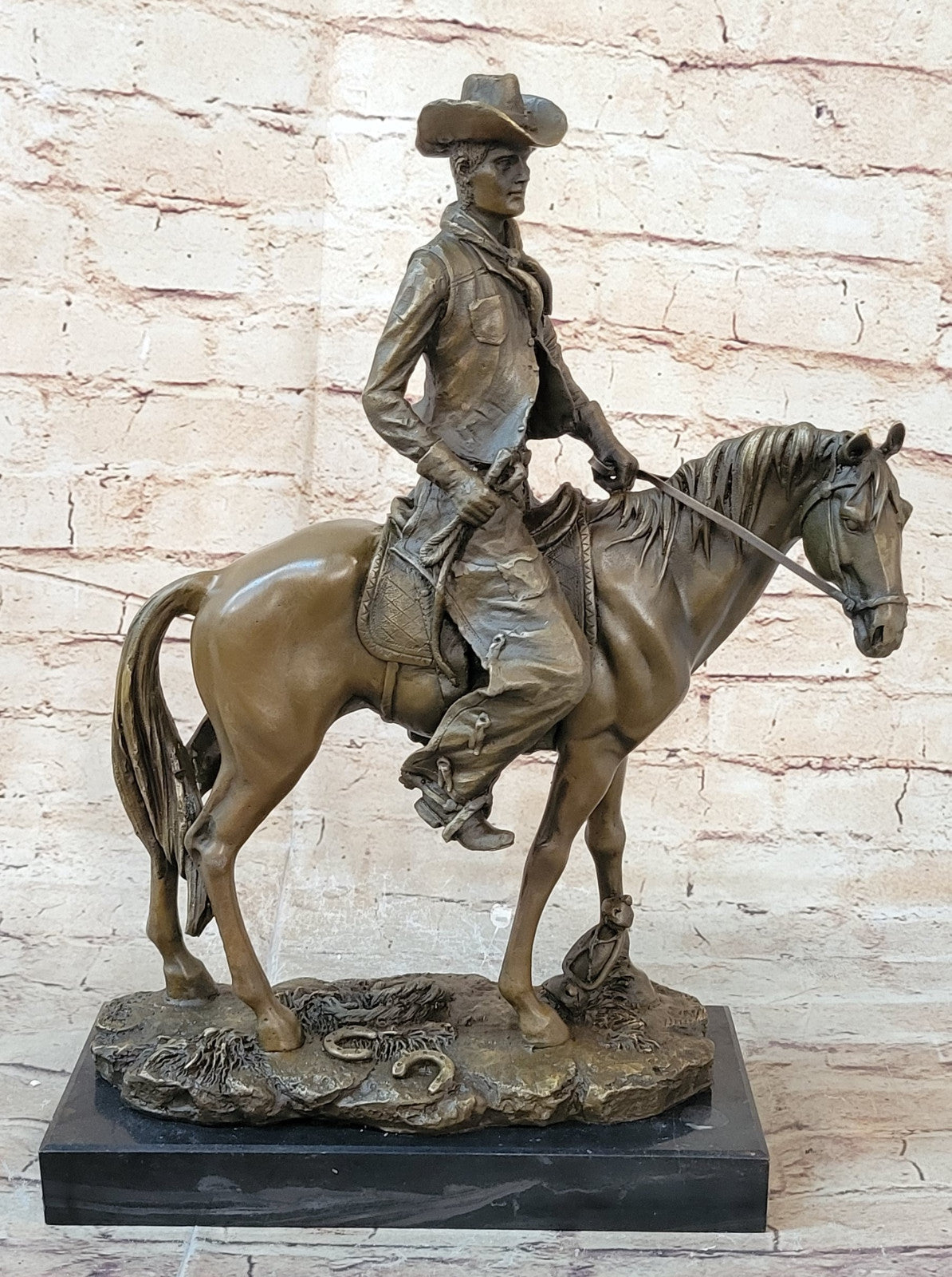 The Cowboy," Hot Cast, American Classic, Bronze On Marble Base Sculpture Figur