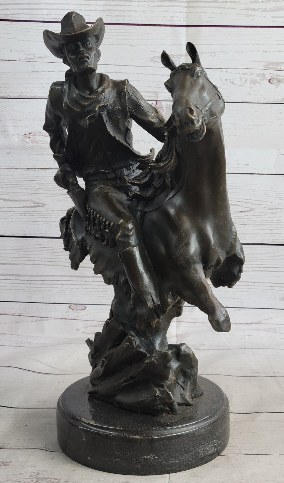 Bronco Buster Western Cowboy Horse Rodeo Rider Bronze Marble Statue Gift