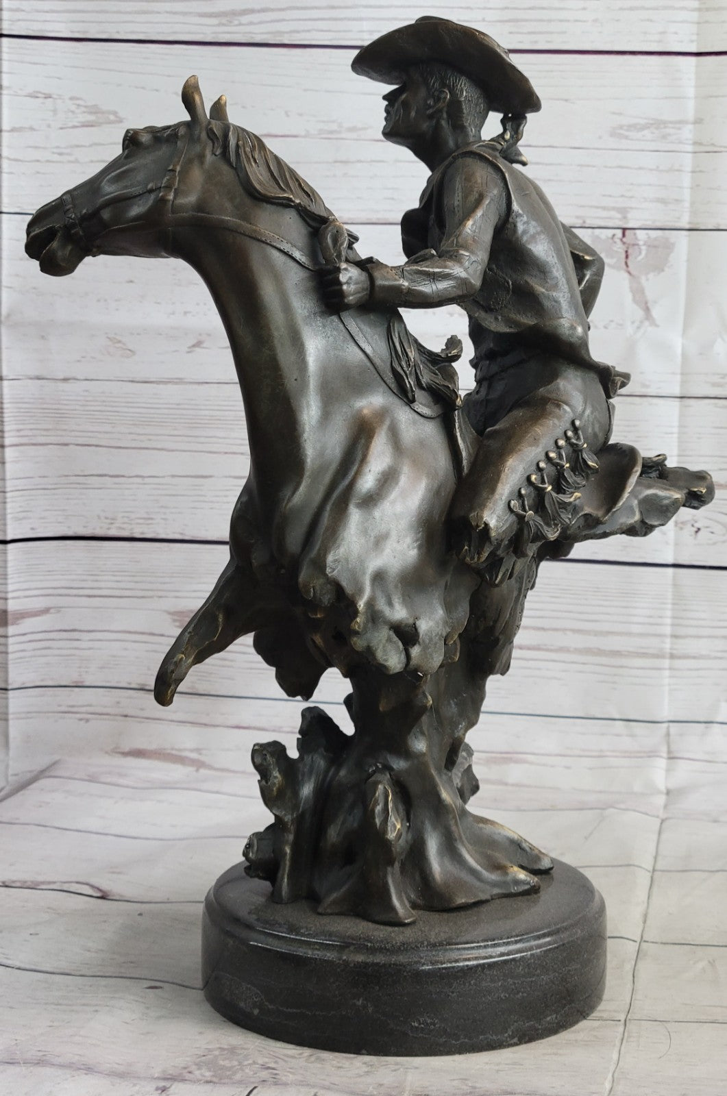 Bronco Buster Western Cowboy Horse Rodeo Rider Bronze Marble Statue Gift