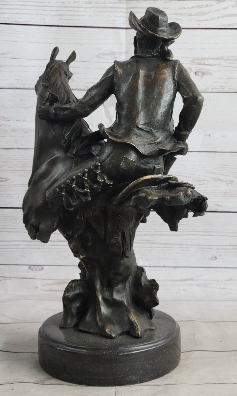 Bronco Buster Western Cowboy Horse Rodeo Rider Bronze Marble Statue Gift